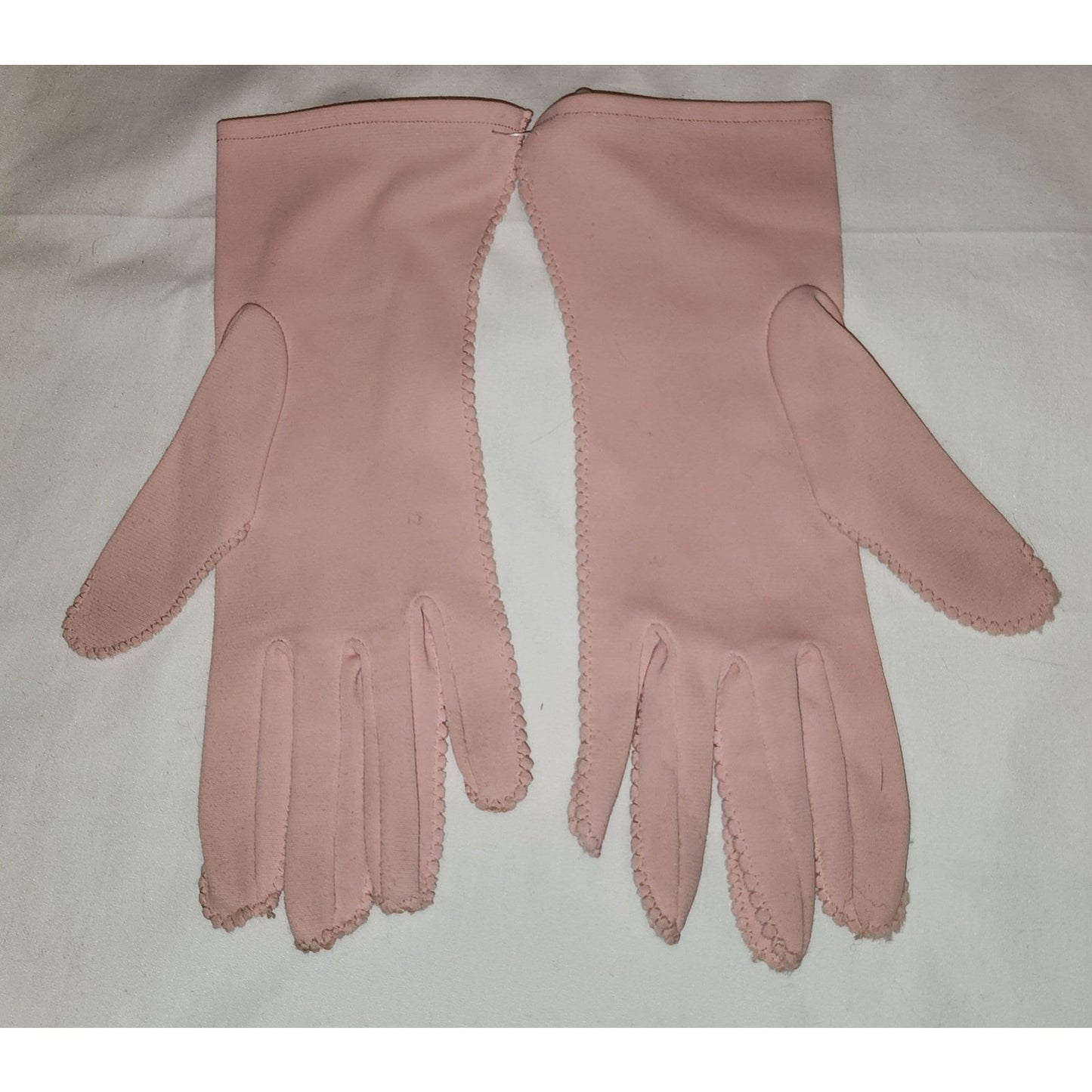 Vintage Pink Gloves 1940s 50s Pink Nylon Fabric Long Wrist Gloves Mid Century 7 7 1/2