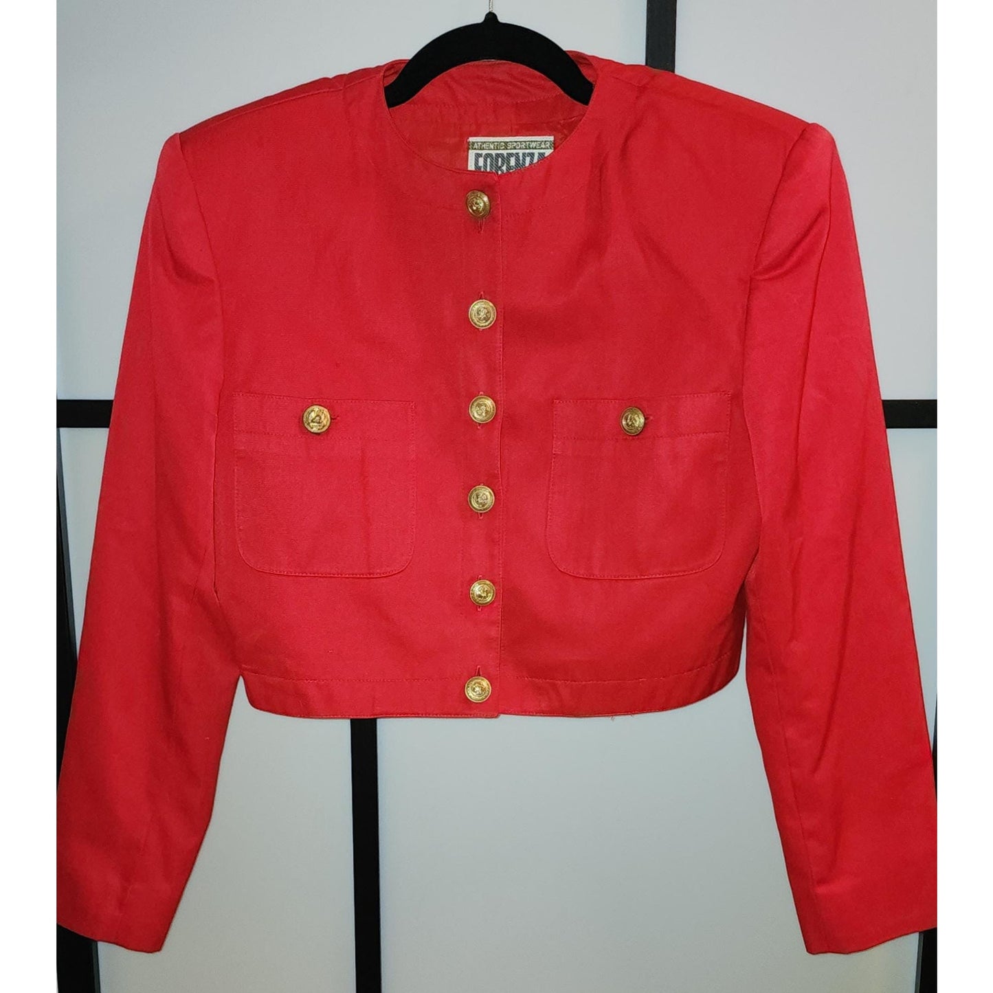 Vintage 80s 90s Bright Red Forenza Cropped Blazer Jacket Gold Buttons S