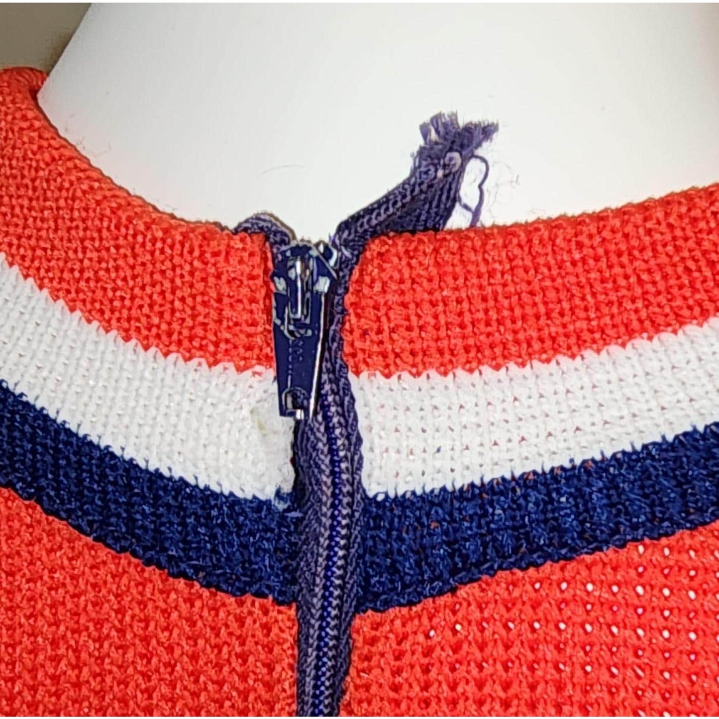 Vintage Mod Dress 1960s 70s Red White Blue Horizontal Striped Stretchy Knit Polyester Dress Patriotic Boho M