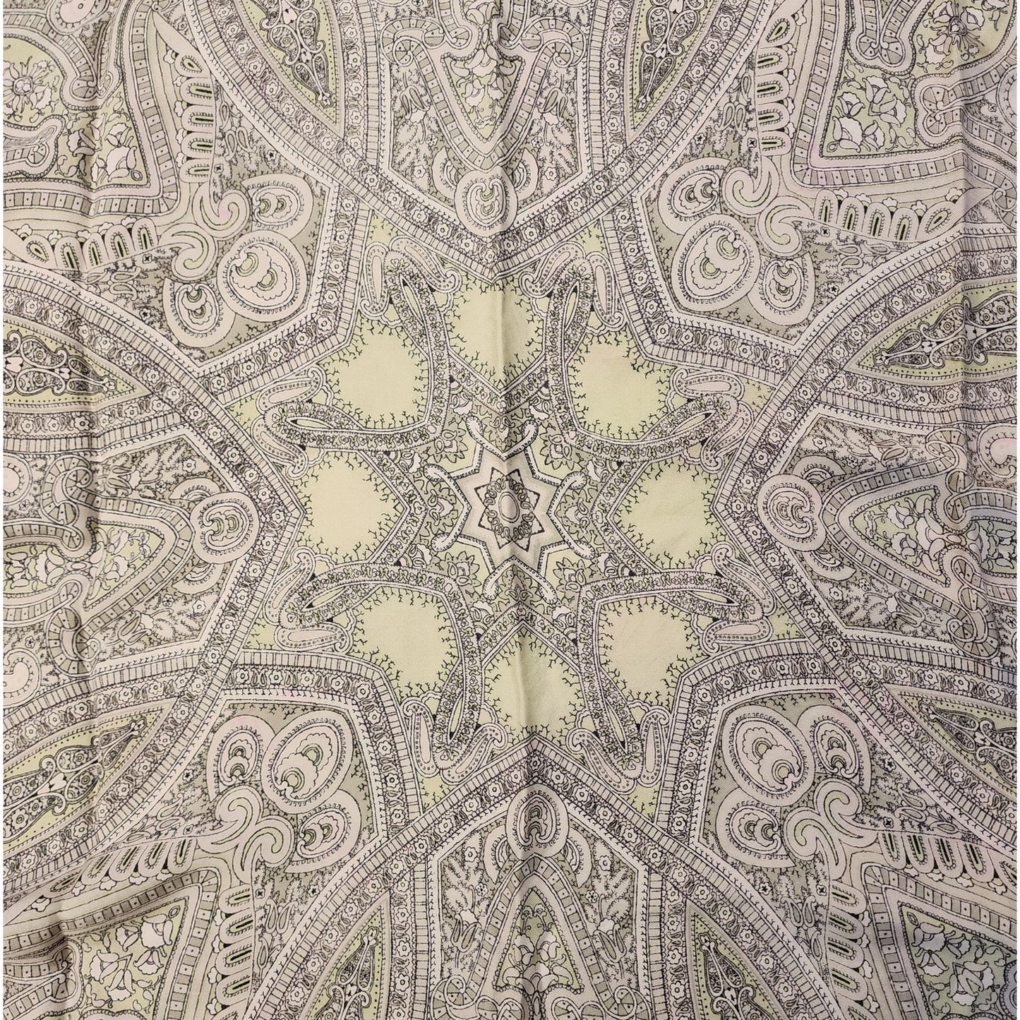 Vintage Silk Scarf 1940s 50s Pink Edge Silk Paisley Medallion Print Scarf Hand Rolled Edges Mid Century Boho 28.5 x 31 in.