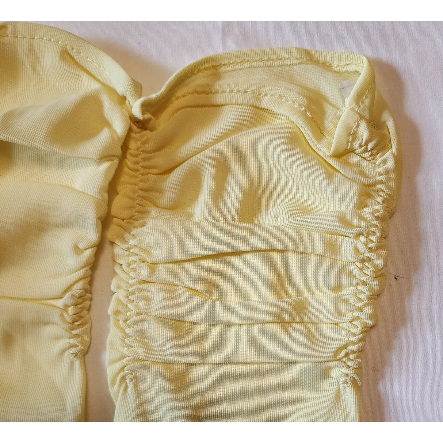 Unworn Vintage Gloves 1950s Long Bright Yellow Ruched Nylon Elbow Gloves Mid Century 6 1/2