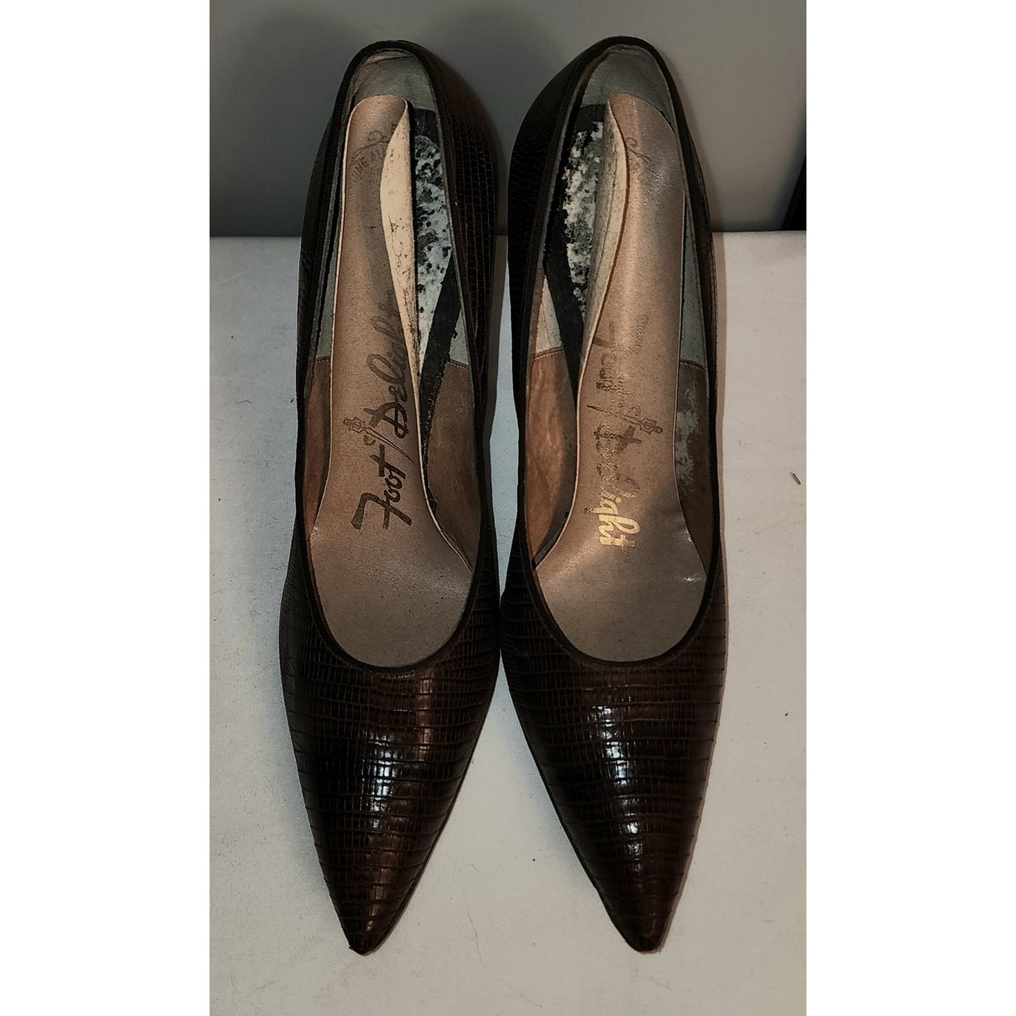 Vintage Shoes Purse Set 1950s Brown Lizard Skin Stiletto Heel Pumps Small Top Handle Purse Mid Century Reptile Skin Set 7 1/2 AAA