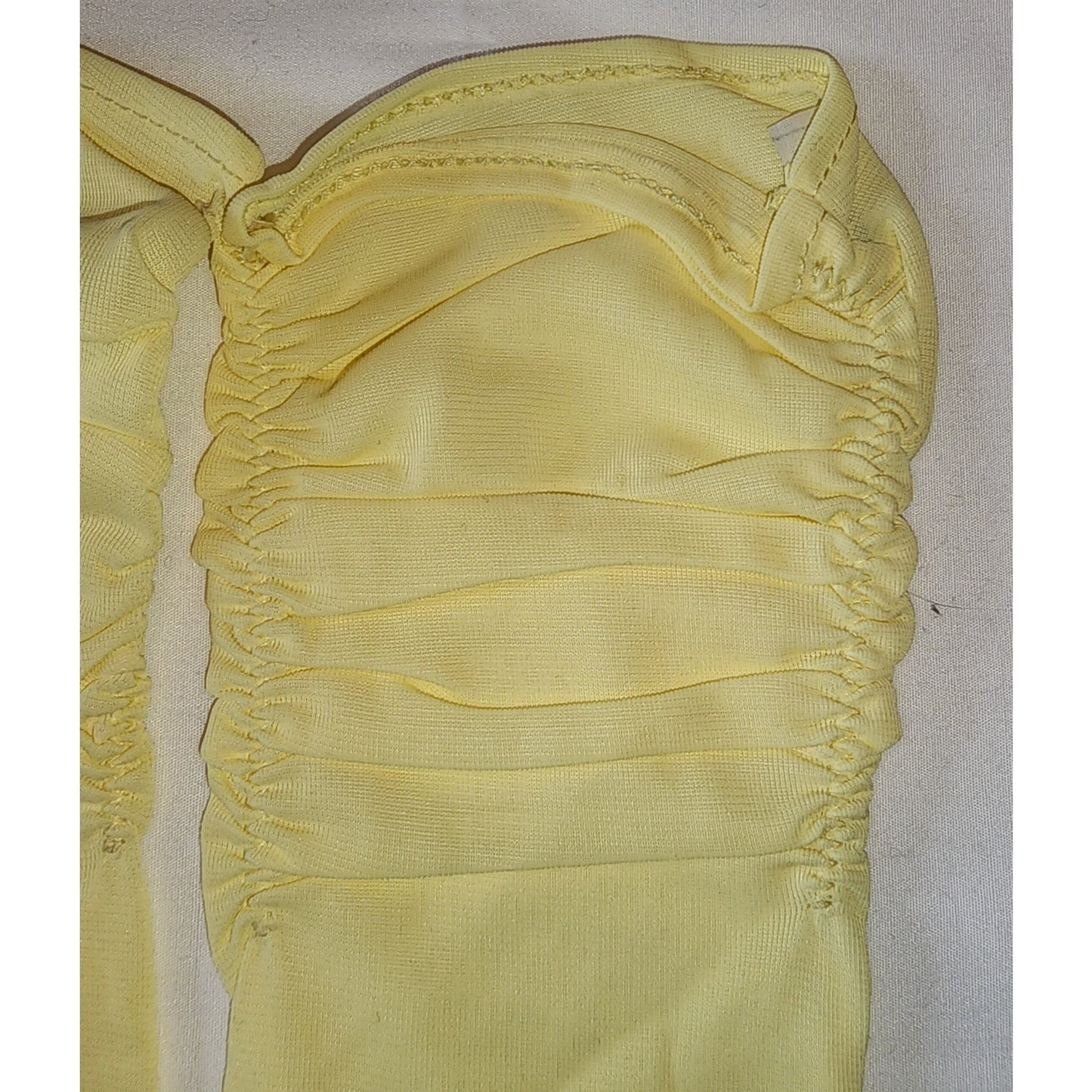 Unworn Vintage Gloves 1950s Long Bright Yellow Ruched Nylon Elbow Gloves Mid Century 6 1/2