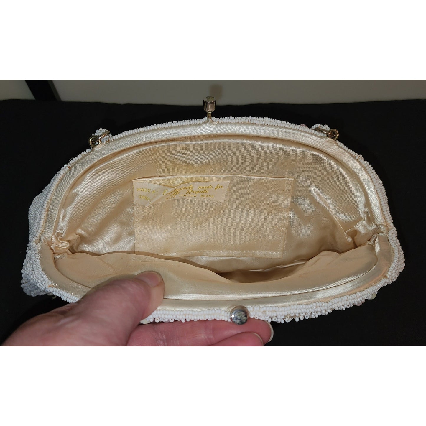 Vintage Beaded Purse 1950s White Pink Blue Pastel Beaded Purse Satin Lining Mid Century