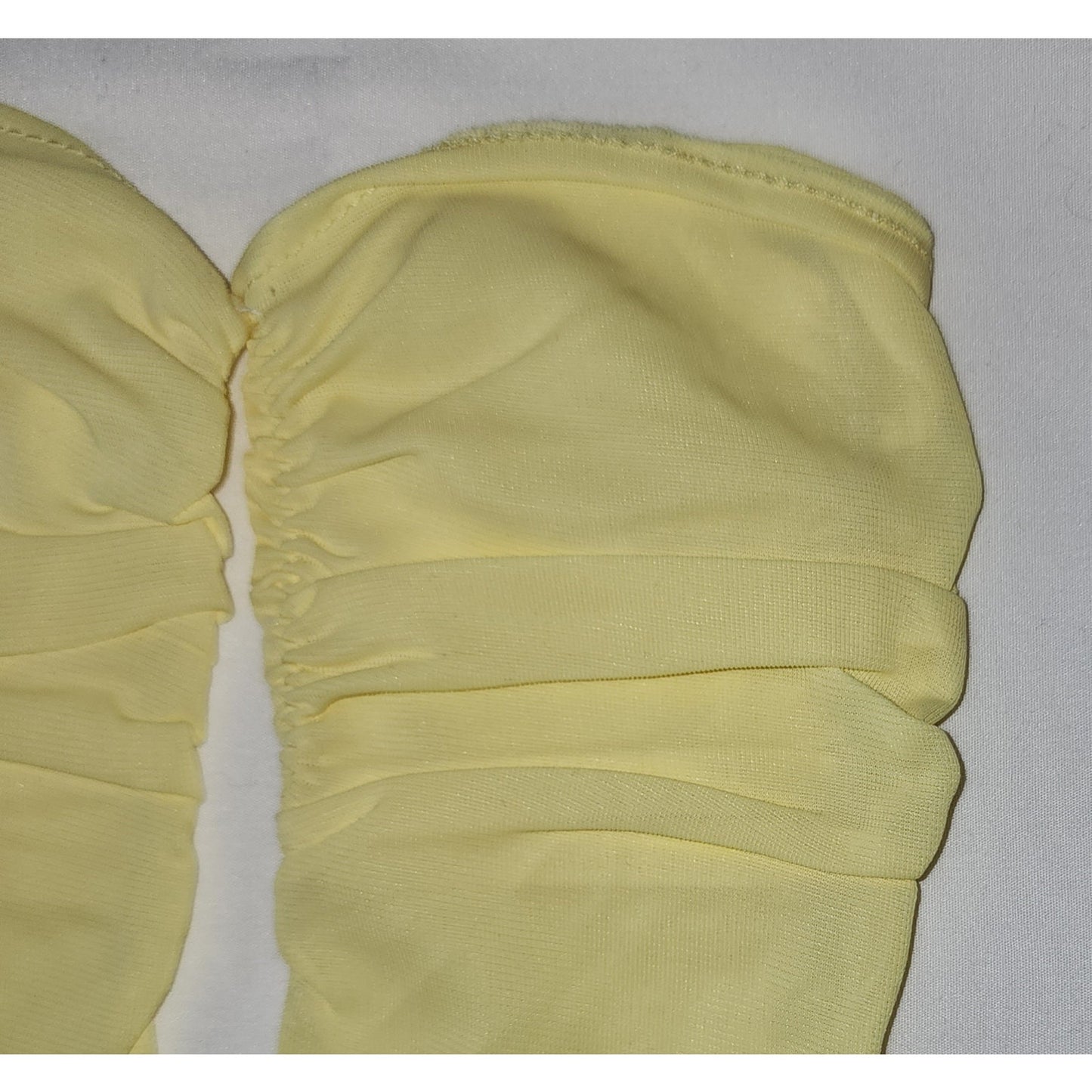 Unworn Vintage Gloves 1950s Long Bright Yellow Ruched Nylon Elbow Gloves Mid Century 6 1/2
