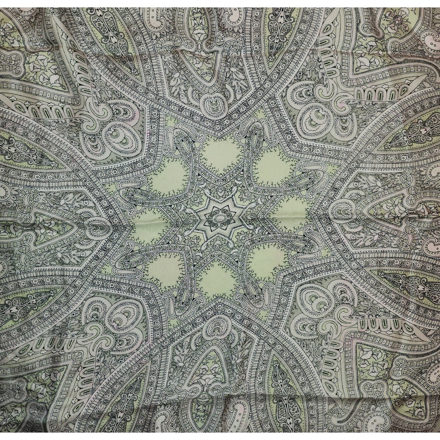 Vintage Silk Scarf 1940s 50s Pink Edge Silk Paisley Medallion Print Scarf Hand Rolled Edges Mid Century Boho 28.5 x 31 in.