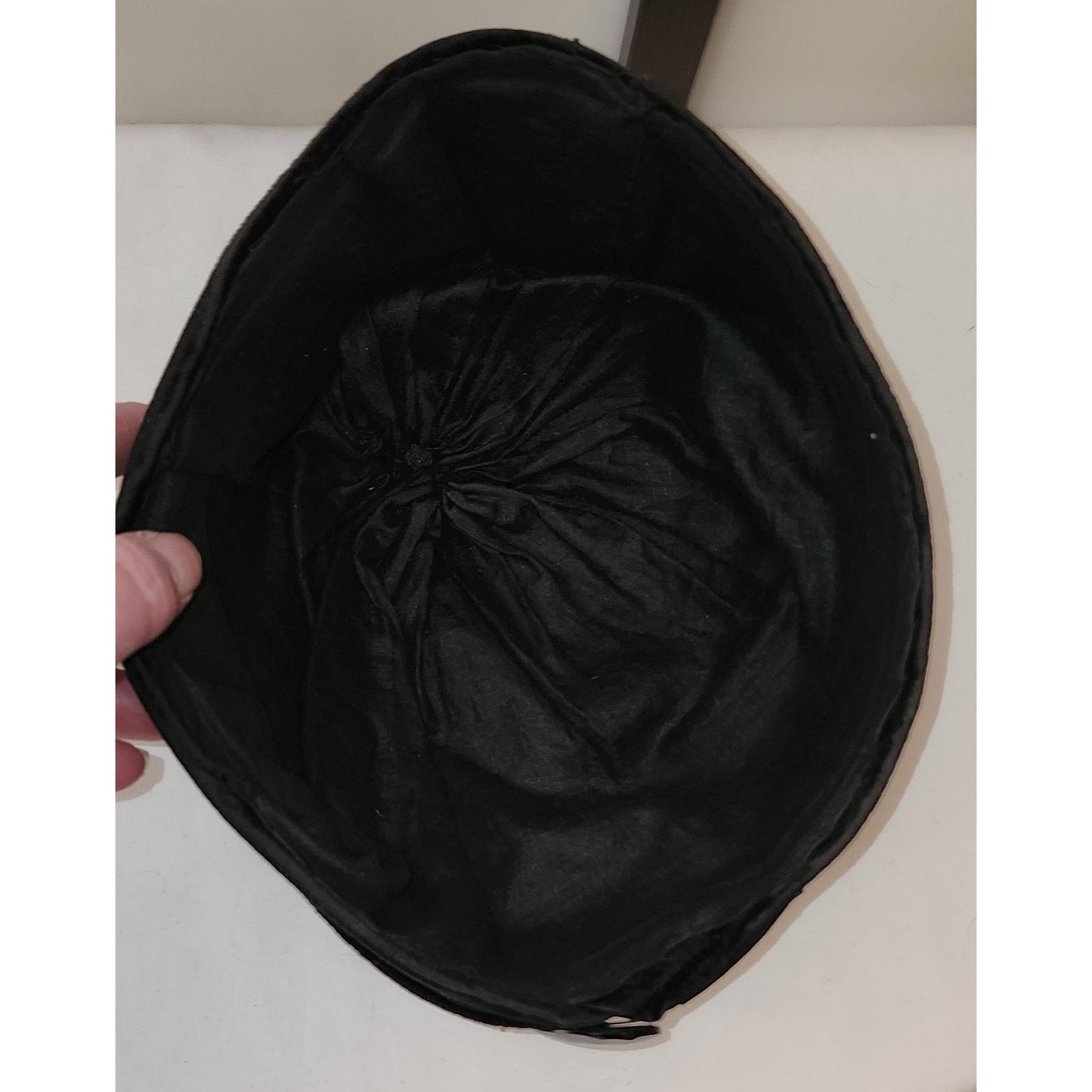Vintage 1920s 30s Hat Black Velvet Turban Style Hat Large Jet Bead Ornament Art Deco Flapper 21.5 in.
