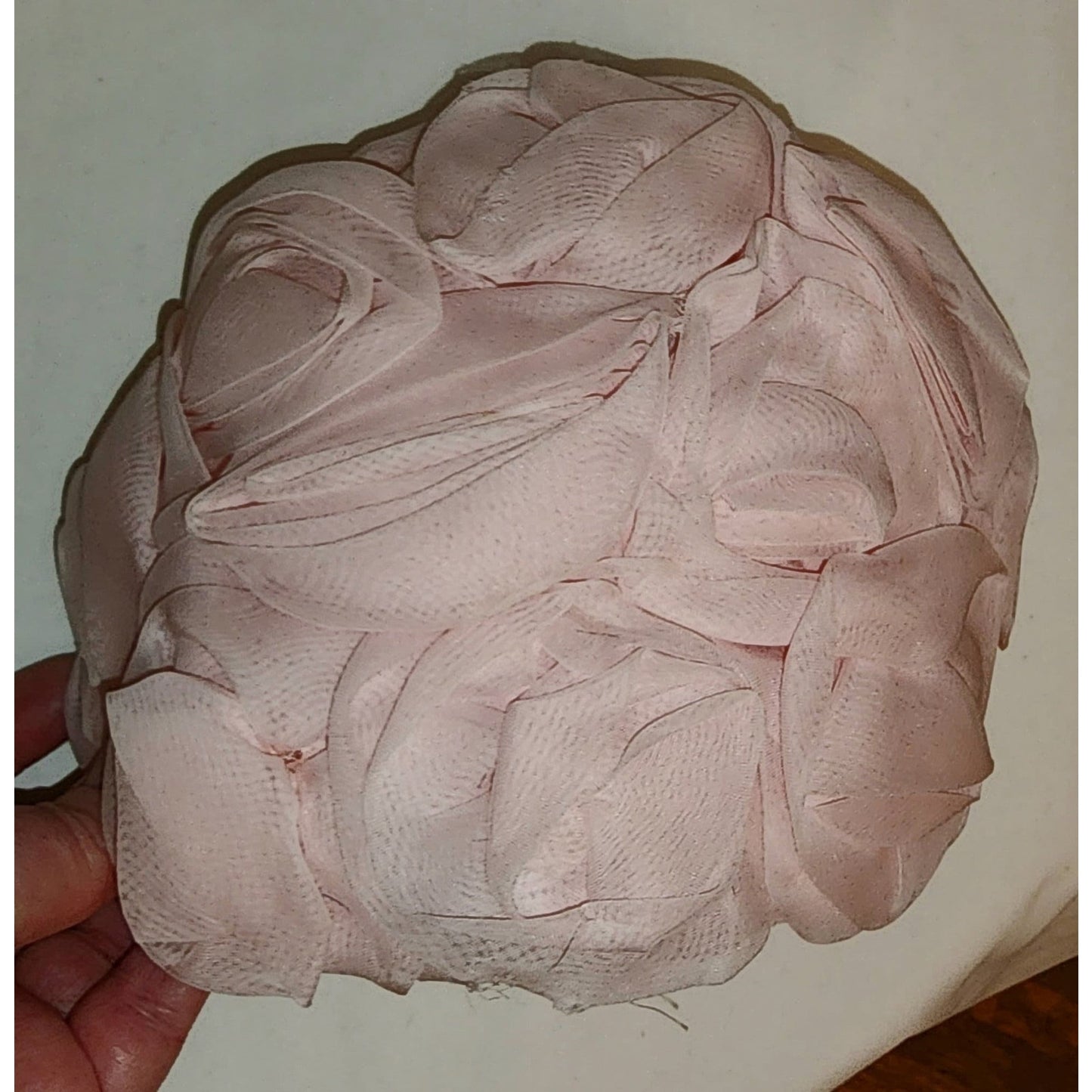 Vintage Floral Hat 1950s Light Pink Nylon Rosette Half Hat Mid Century