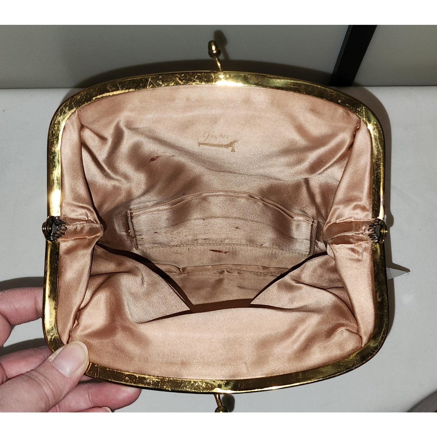 Vintage Clutch Purse 1950s Black Velvet Pouch Foldover Clutch Purse Goldtone Metal Frame Kiss Lock Satin Lining Mid Century