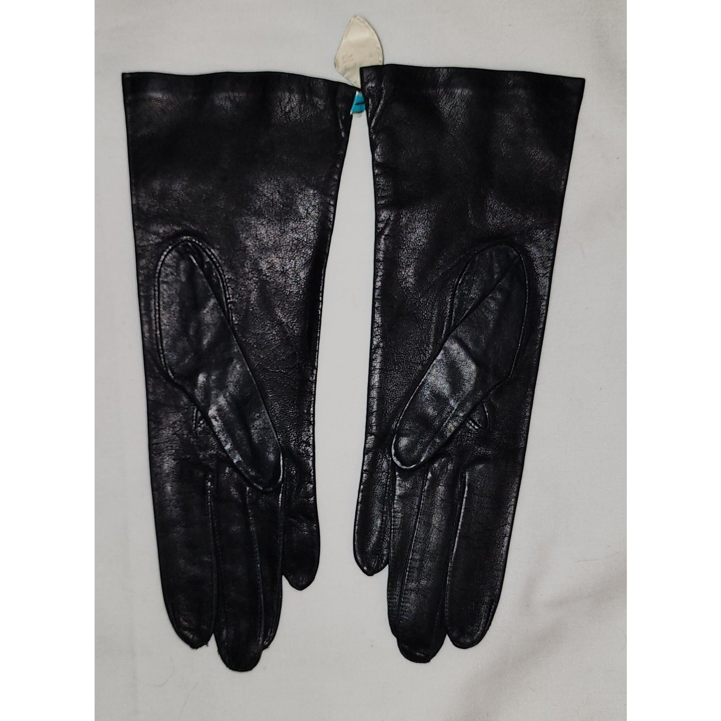 Unworn Vintage Gloves 1960s Black Cabretta Leather Gloves Long Wrist Length Van Raalte Mid Century NWT NIP 6.5