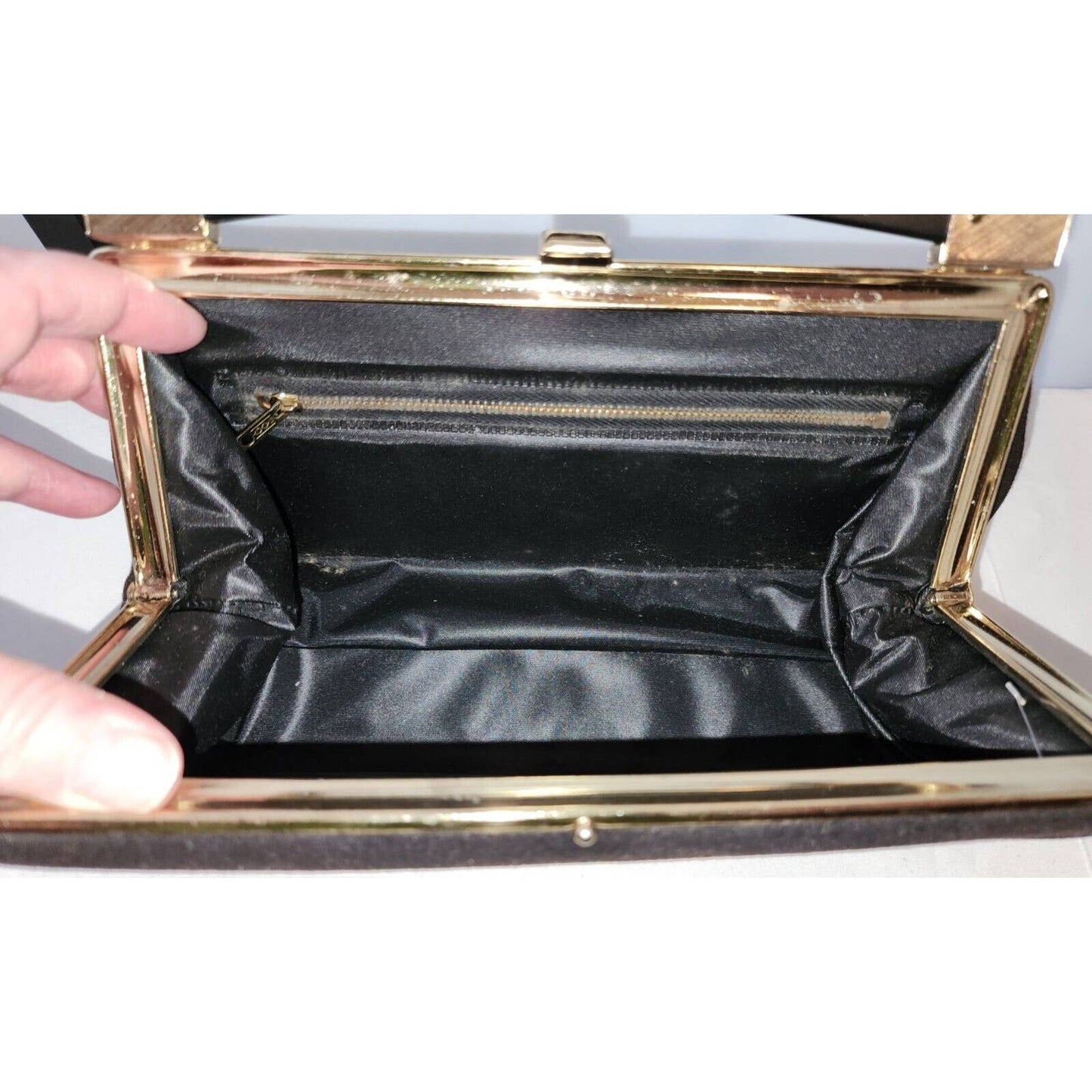 Vintage 50s 60s Unique Black Wool Jersey Covered Purse T Bar Design Mid Century