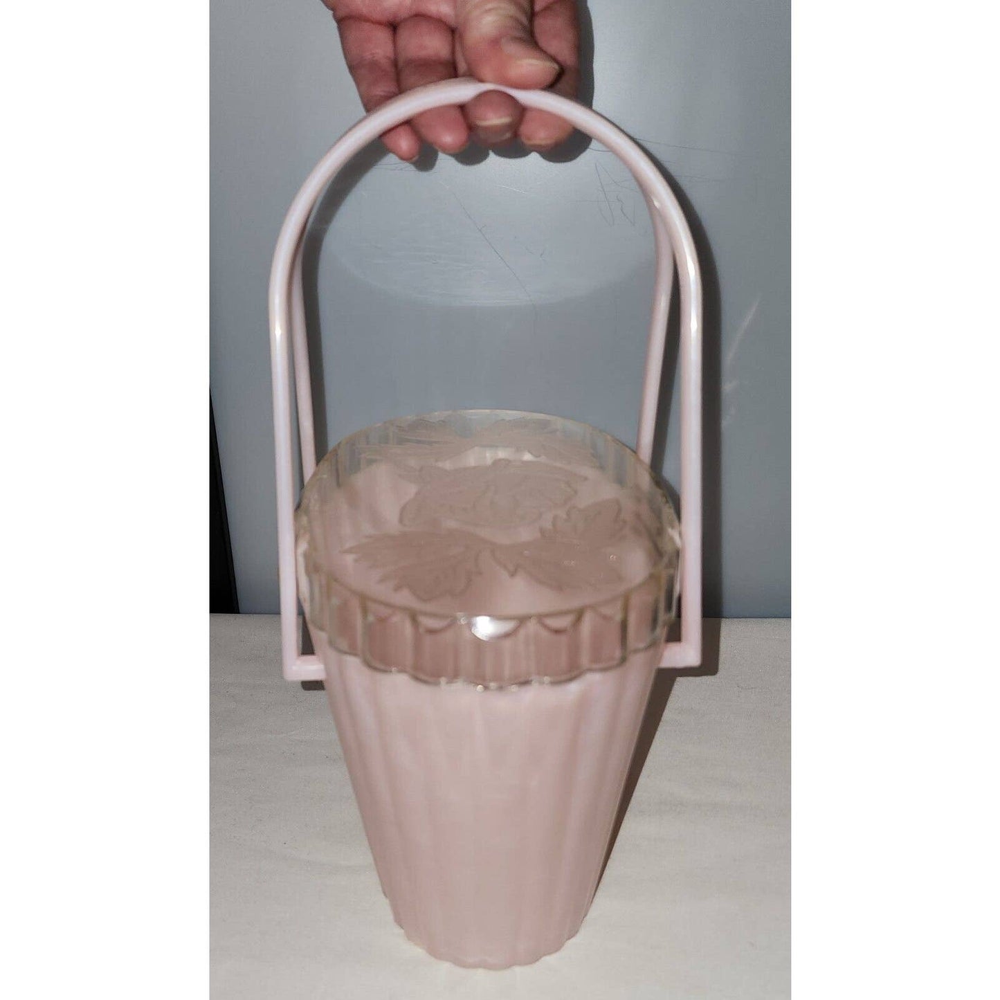 Vintage 50s Pink Marbled Lucite Plastic Oval Purse Clear Lid Roses Mid Century