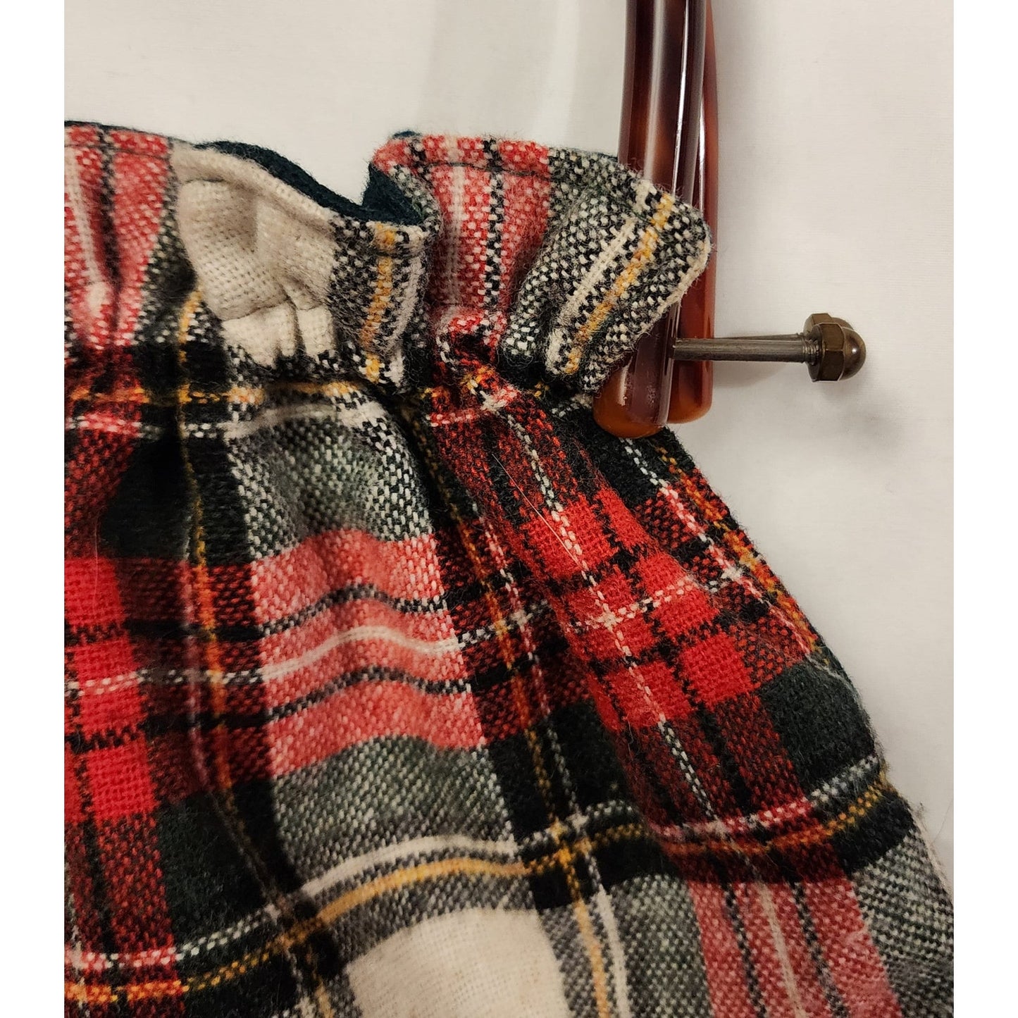 Vintage Wool Purse 1960s 70s Red White Green Wool Plaid Purse Large Plastic Handles Boho
