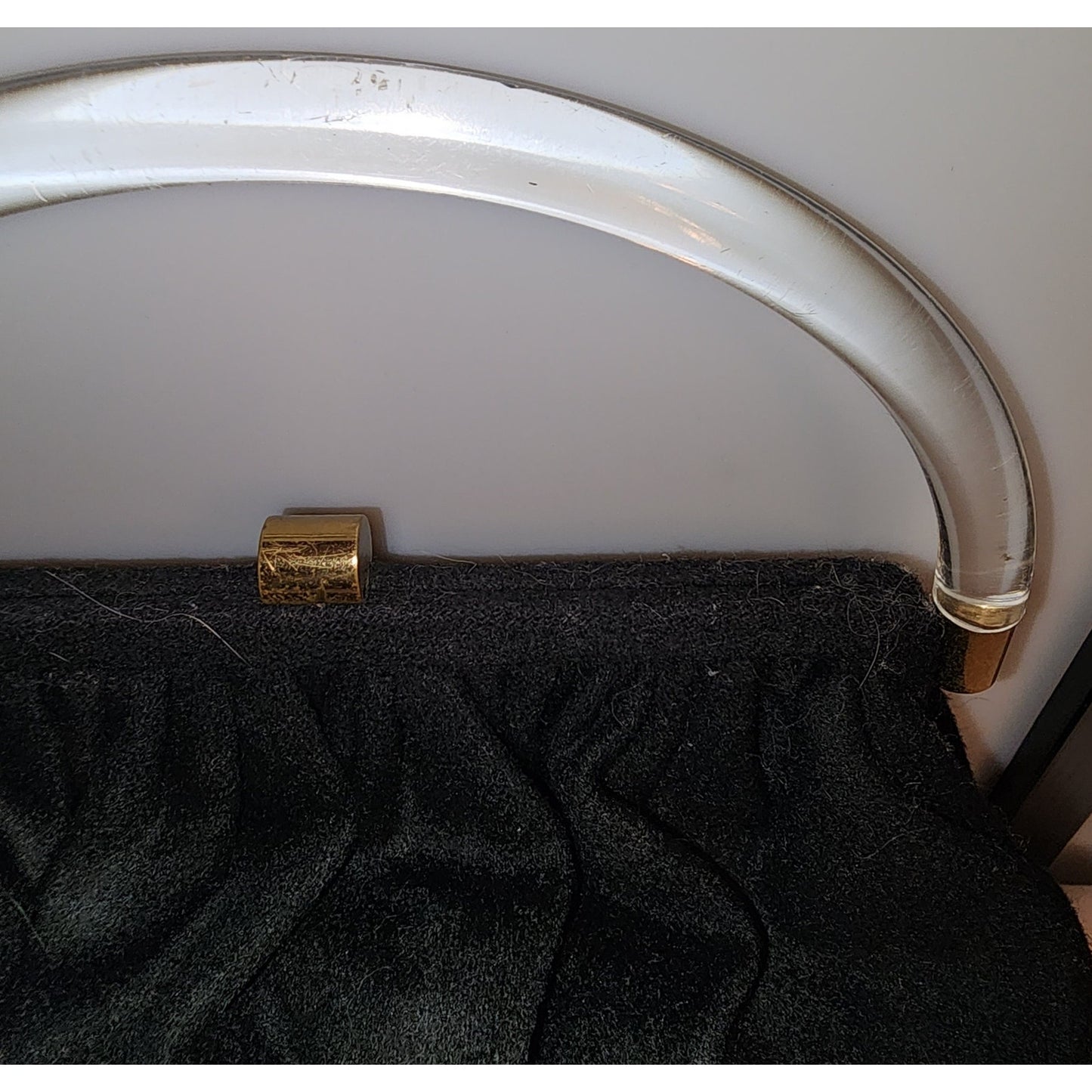Vintage Wool Purse 1940s 50s Black Wool Purse Large Clear Lucite Acrylic Handle Ingber Mid Century
