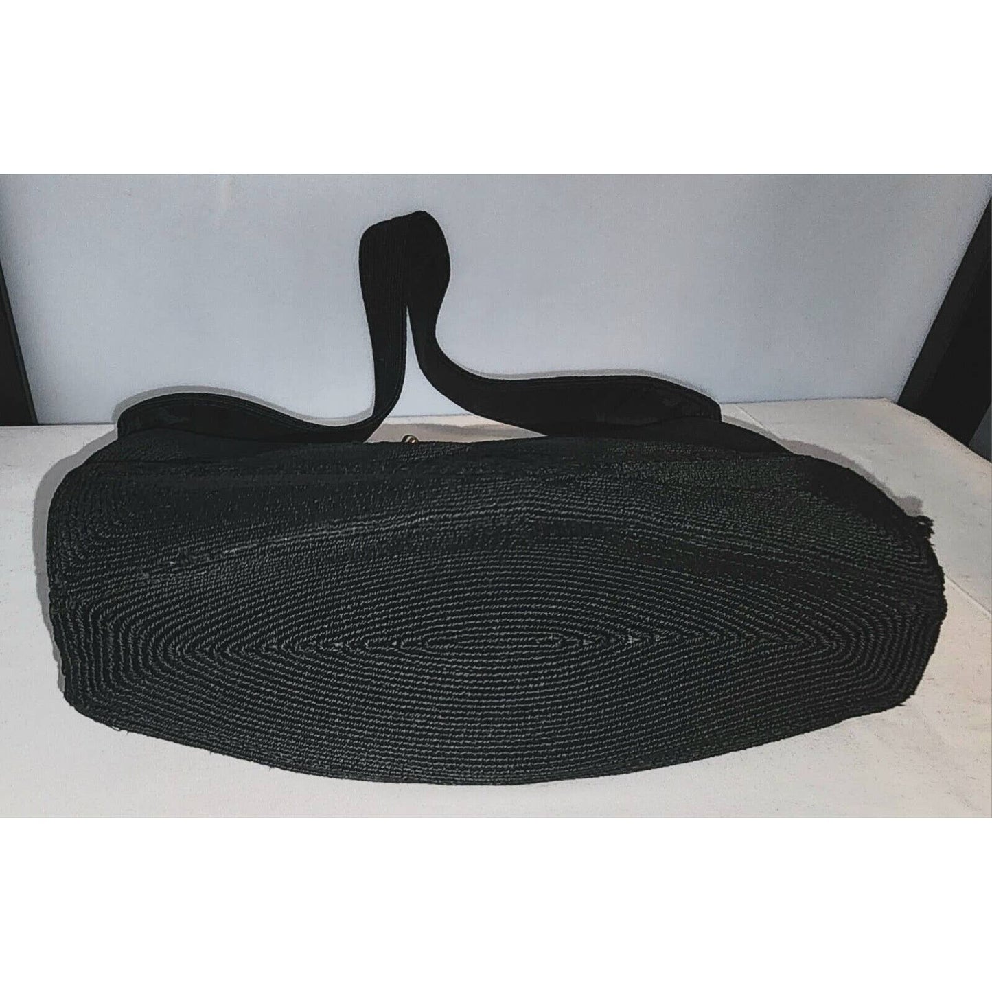Vintage 30s 40s Black Corde Purse Handbag Intricate Designs Art Deco Film Noir