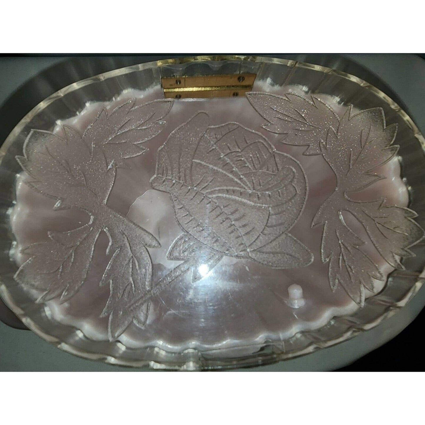 Vintage 50s Pink Marbled Lucite Plastic Oval Purse Clear Lid Roses Mid Century