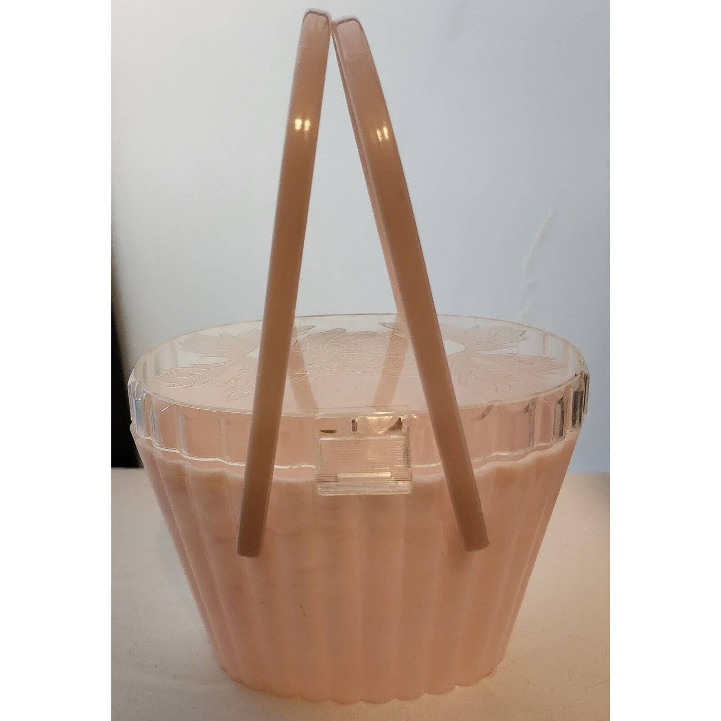 Vintage 50s Pink Marbled Lucite Plastic Oval Purse Clear Lid Roses Mid Century