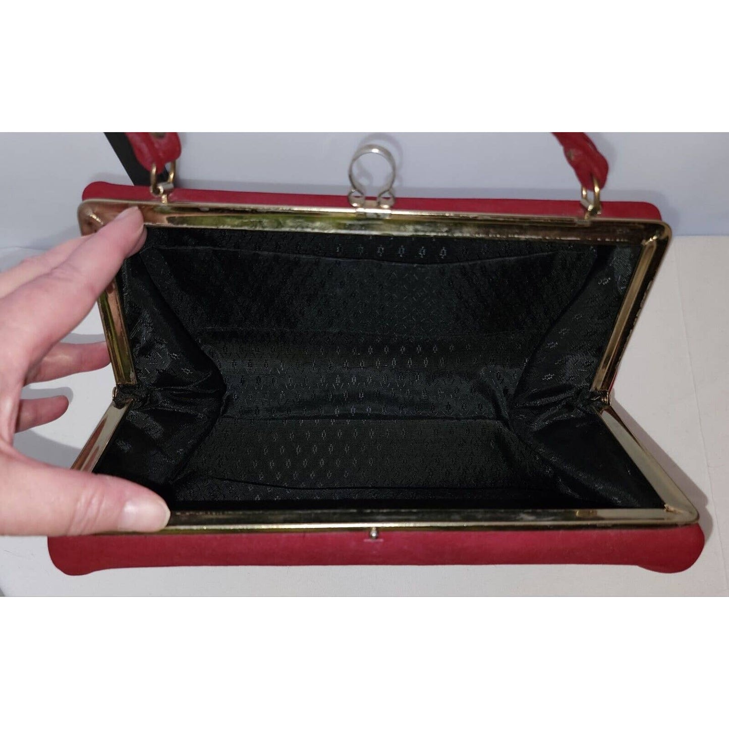 Vintage 50s Dark Red Oval Barrel Purse Soft Suedelike Fabric Mid Century Fall