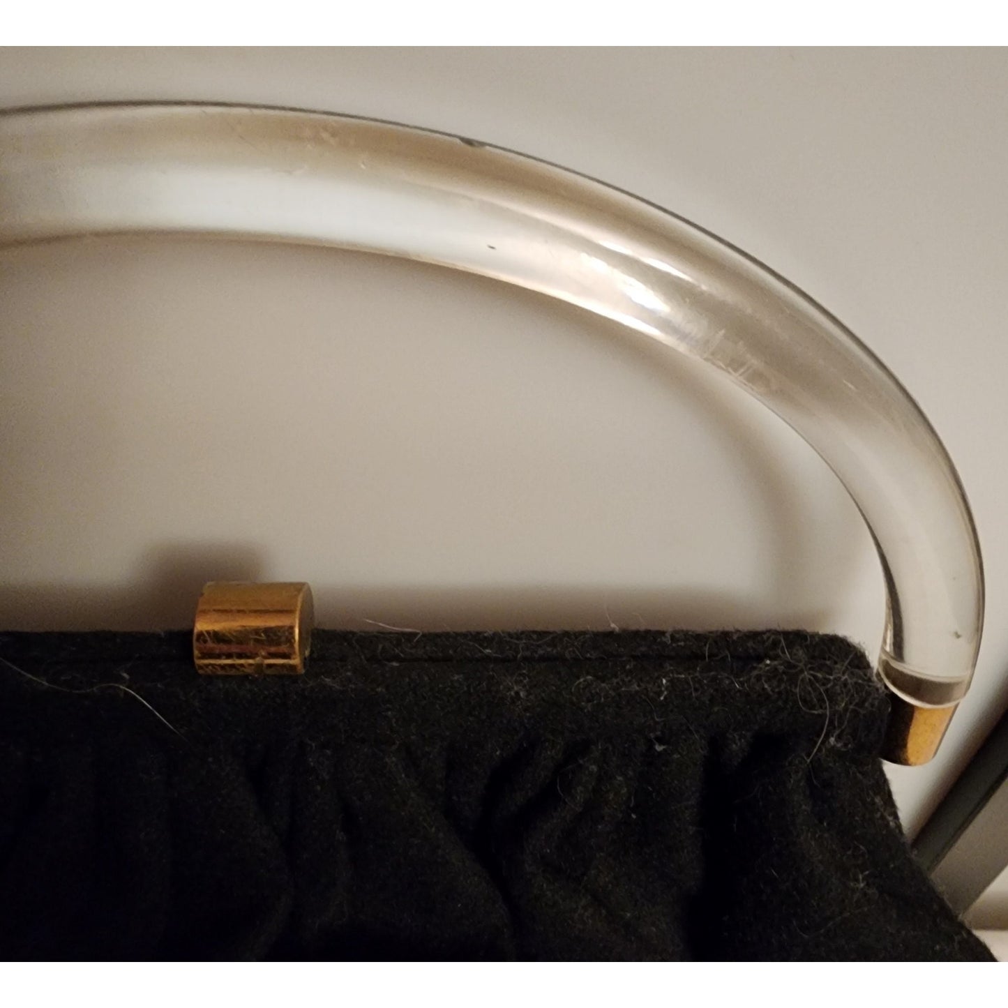 Vintage Wool Purse 1940s 50s Black Wool Purse Large Clear Lucite Acrylic Handle Ingber Mid Century