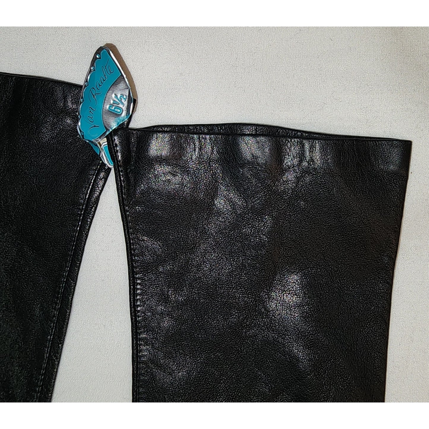 Unworn Vintage Gloves 1960s Black Cabretta Leather Gloves Long Wrist Length Van Raalte Mid Century NWT NIP 6.5