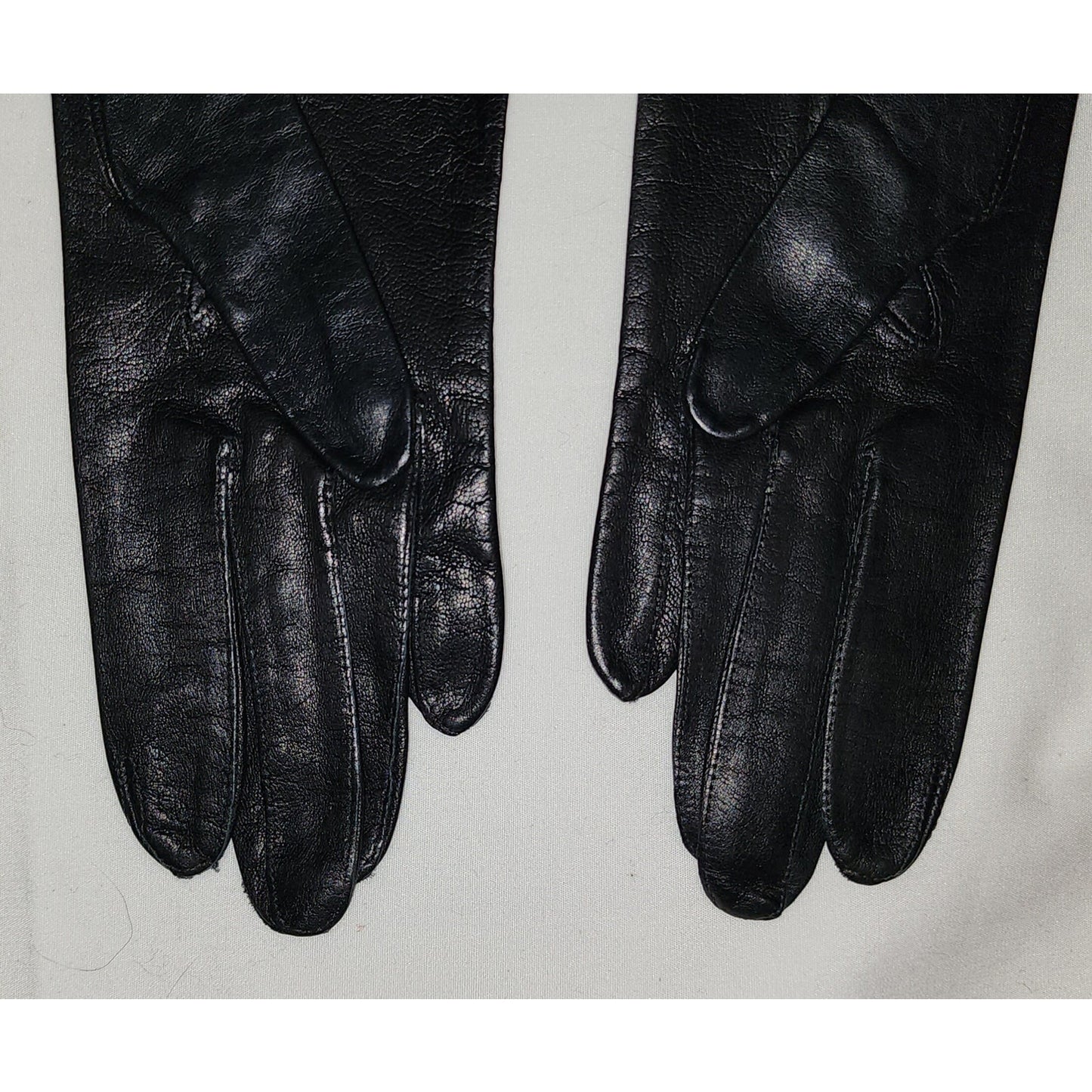 Unworn Vintage Gloves 1960s Black Cabretta Leather Gloves Long Wrist Length Van Raalte Mid Century NWT NIP 6.5