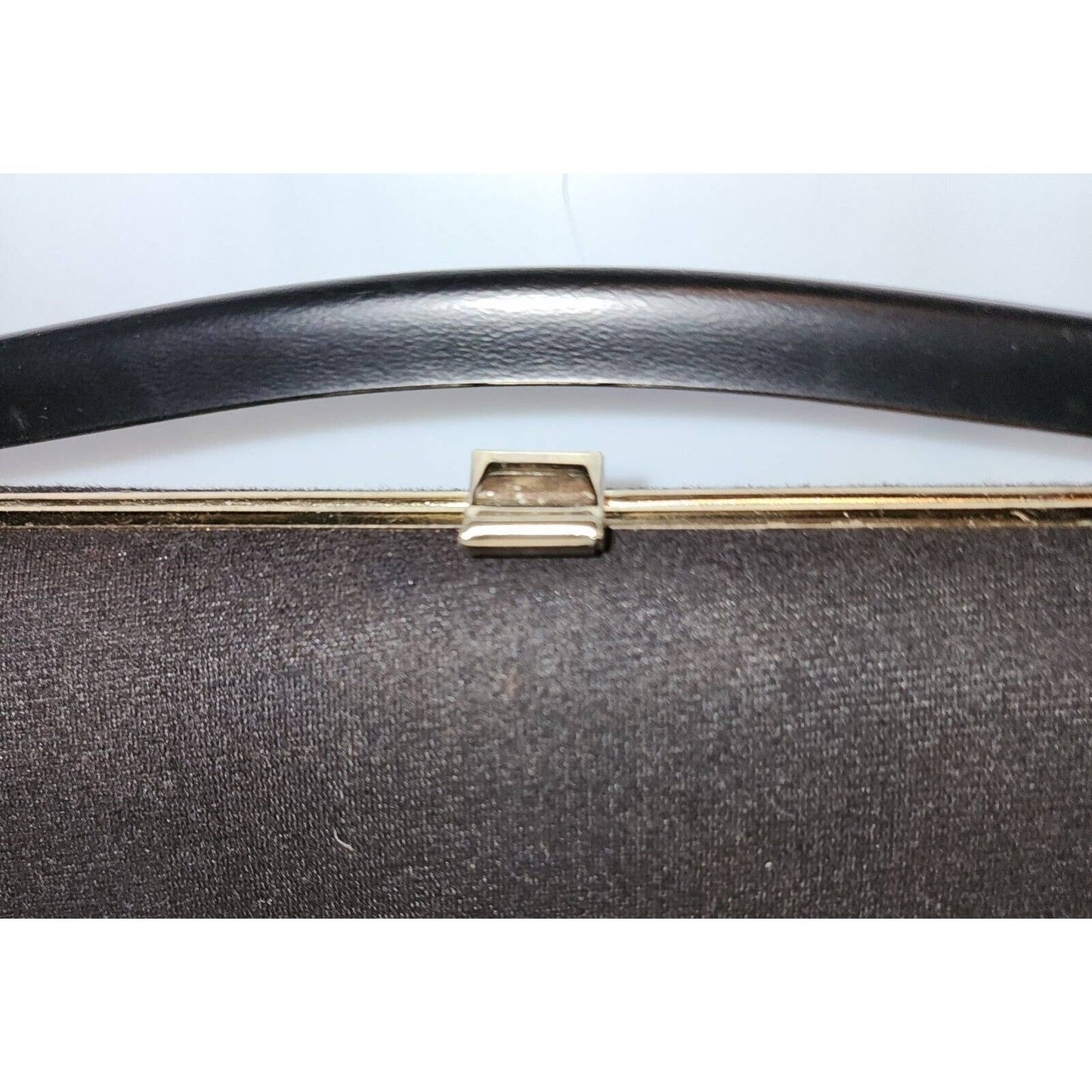 Vintage 50s 60s Unique Black Wool Jersey Covered Purse T Bar Design Mid Century