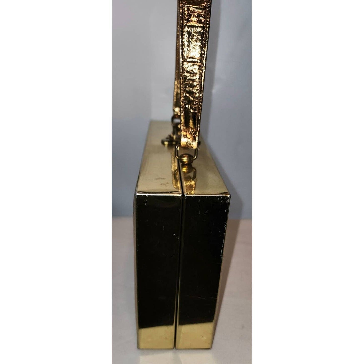 Vintage 50s 60s Large Metallic Gold Foil Box Purse Gold Metal Frame Mid Century