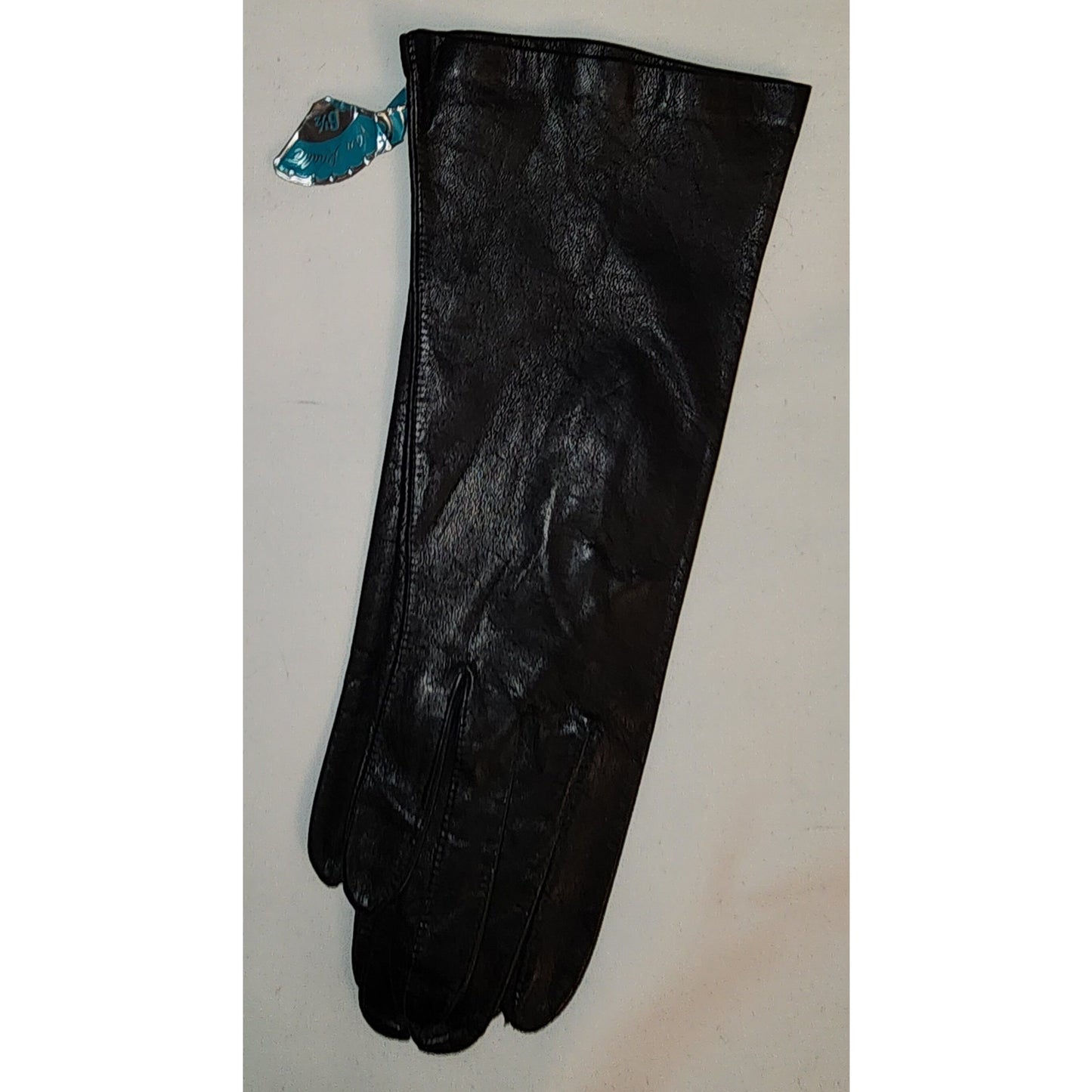 Unworn Vintage Gloves 1960s Black Cabretta Leather Gloves Long Wrist Length Van Raalte Mid Century NWT NIP 6.5