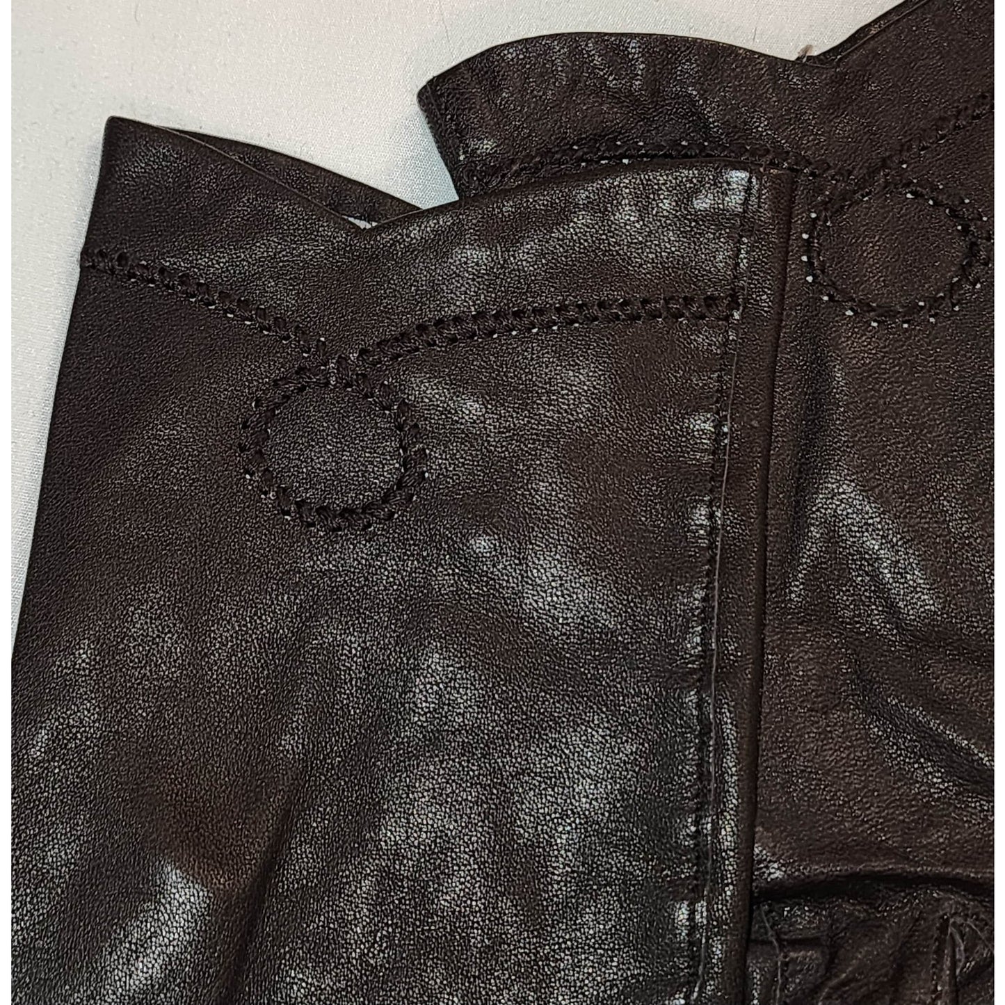 Vintage leather gloves 1960s thin black leather wrist gloves embroidered design rockabilly boho japan l 7 7.5 rip in lining
