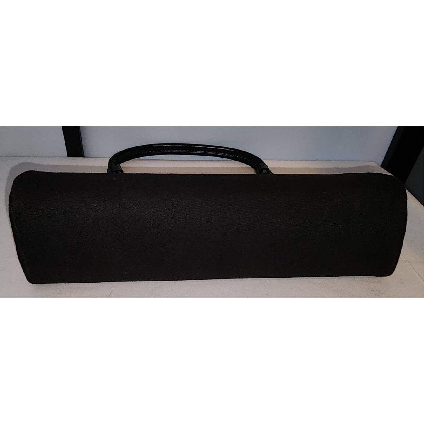 Vintage 50s 60s Unique Black Wool Jersey Covered Purse T Bar Design Mid Century