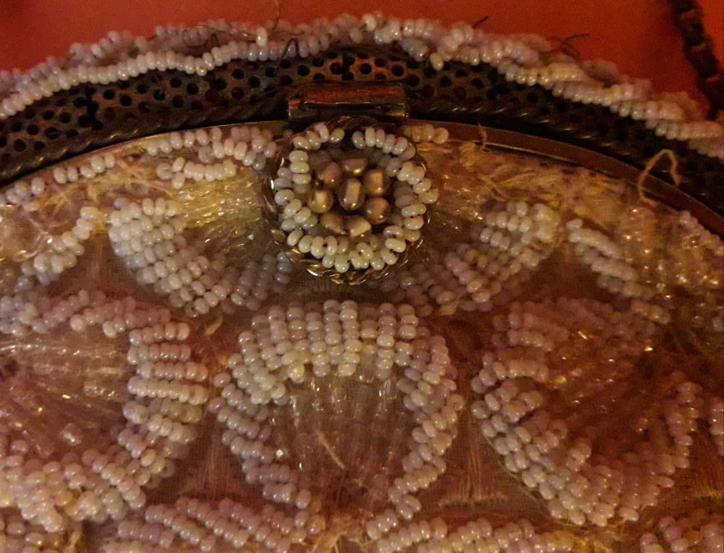 SALE Vintage Designer Purse 1940s 50s Elizabeth Arden Beaded Evening Bag Seed Beads Faux Pearls Floral Pattern Elegant AS IS missing beads