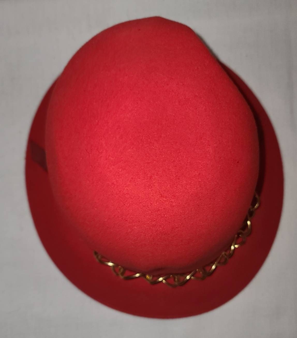 Vintage 1960s Hat Dark Orange Wool Felt Bucket Hat Gold Chain Trim Merrimac Mod Boho 22 in.