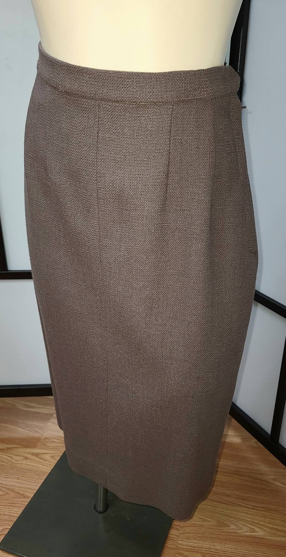 Vintage Wool Skirt 1950s 60s Wool Skirt Dark Mauve Purple Gray Pencil Skirt Mid Century Rockabilly Secretary S