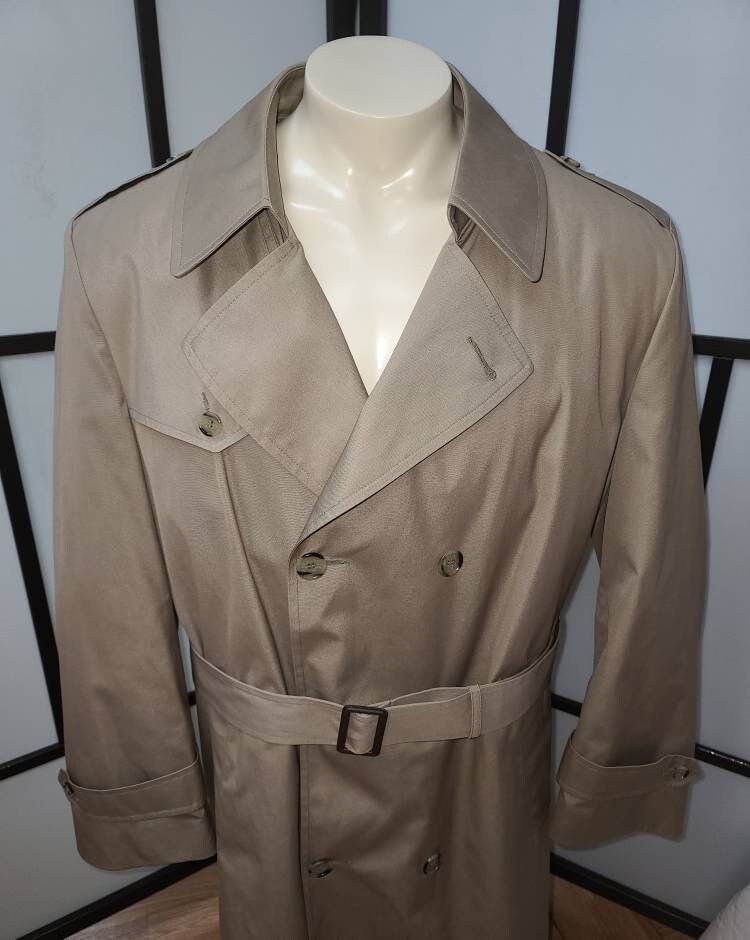 Unworn Vintage Men's Coat 1970s Beige Botany 500 Overcoat Zip Out Brown Faux Fur Lining Classic Double Breasted 46 R