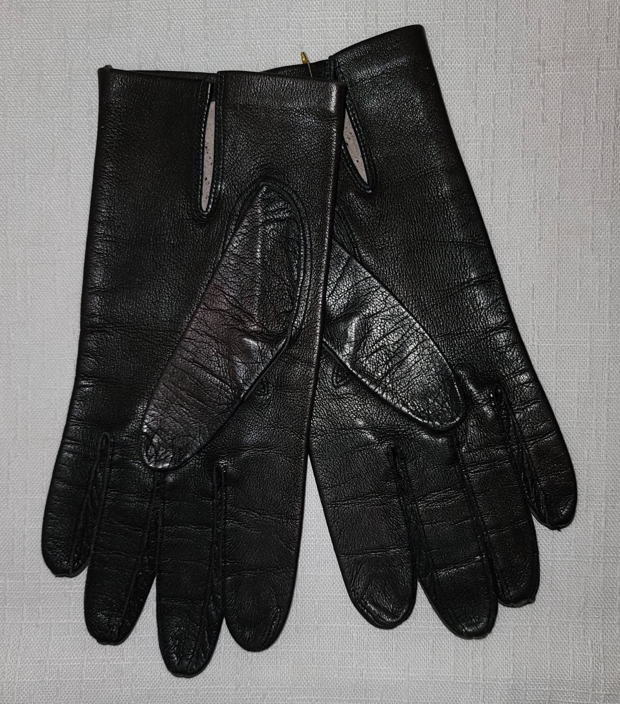 Vintage Leather Gloves 1950s 60s Dark Brown Soft Black Thin Leather Gloves Stitched Designs Mid Century Rockabilly Boho S