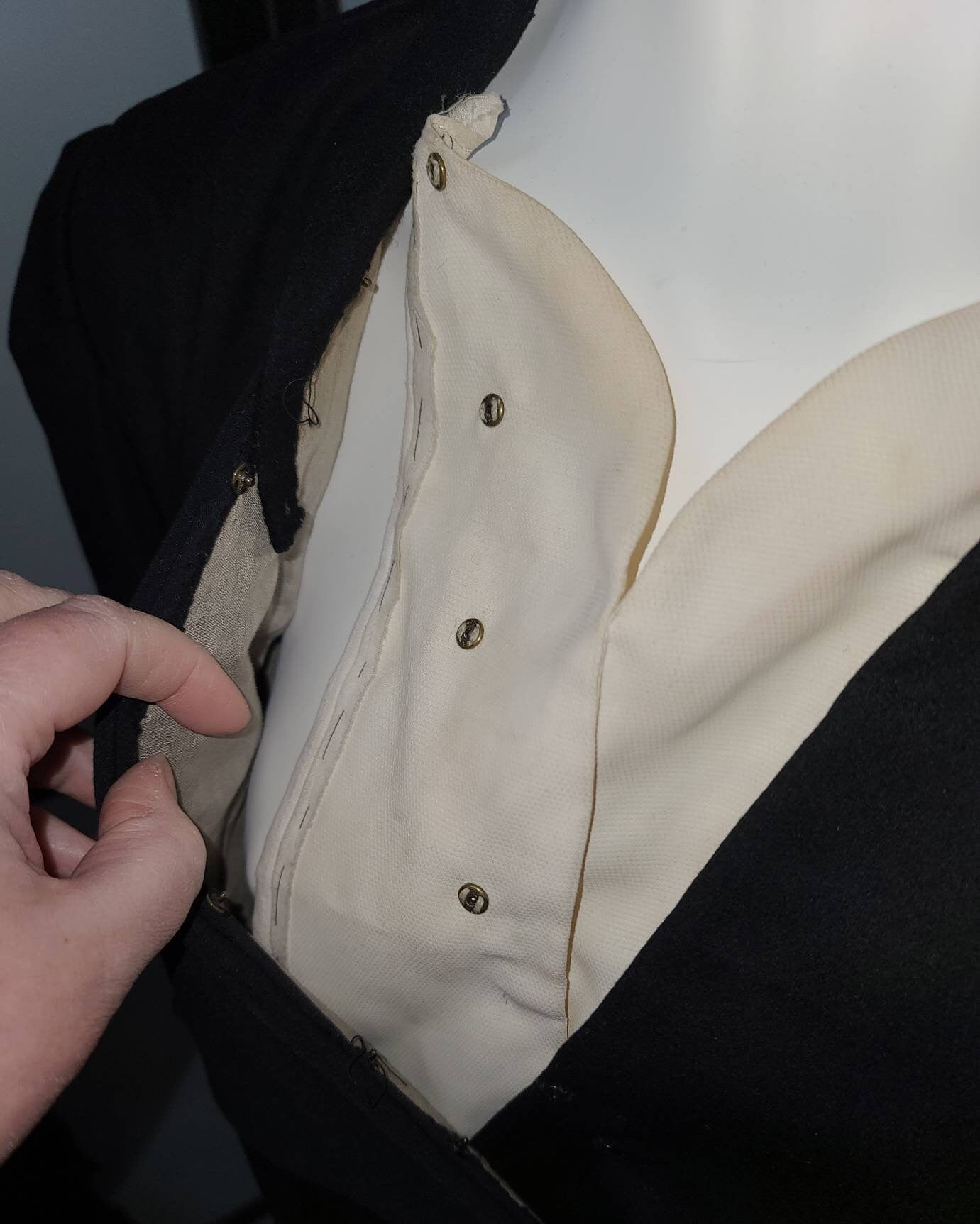 Vintage 1910s 20s Dress Black Coat Style Dress Diagonal Buttons Bows Black Glass Buttons Buckle German Art Deco Flapper XL