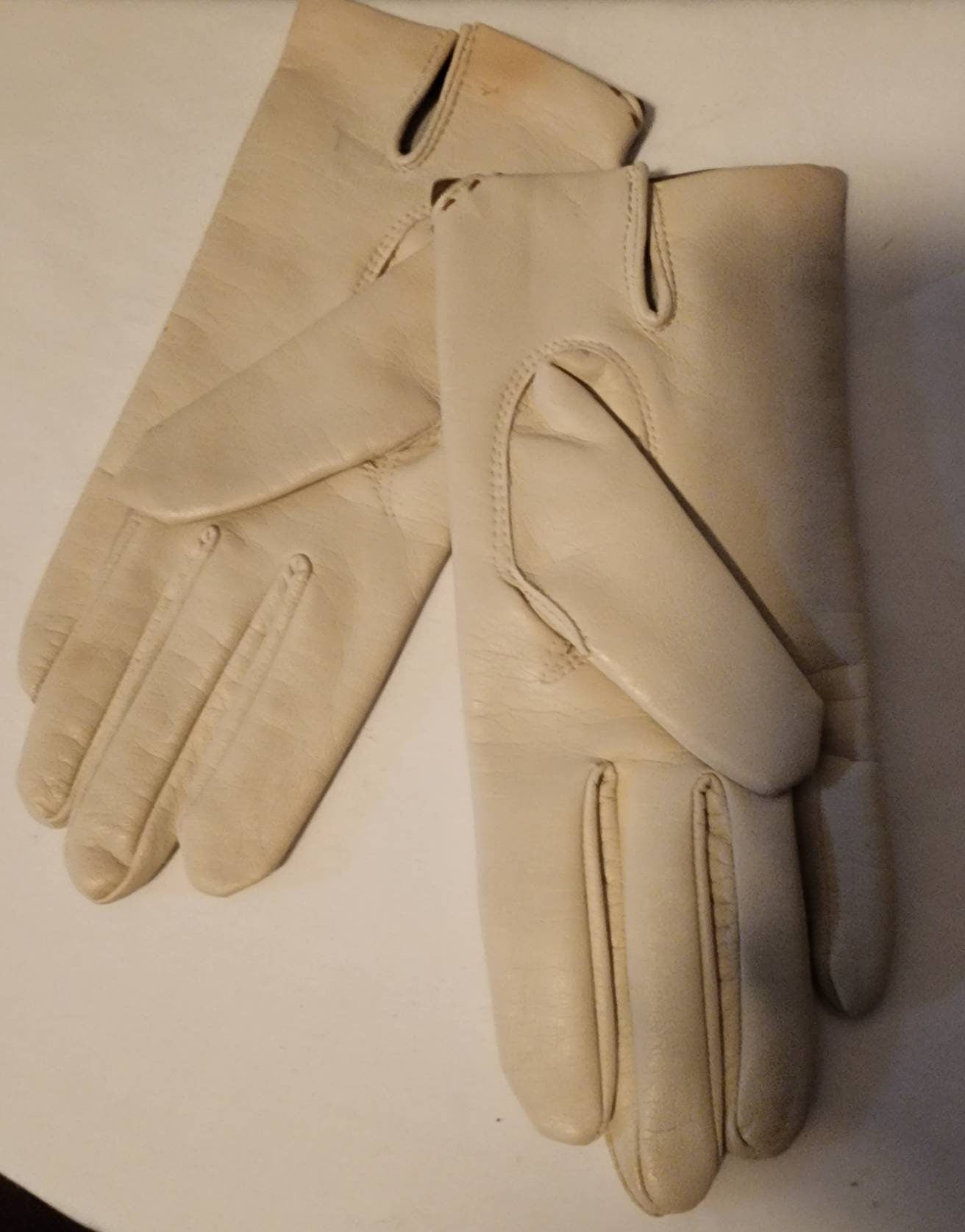 Vintage Vinyl Gloves 1960s 70s Cream Brown Vinyl Gloves Thin Nylon Lining Boho S