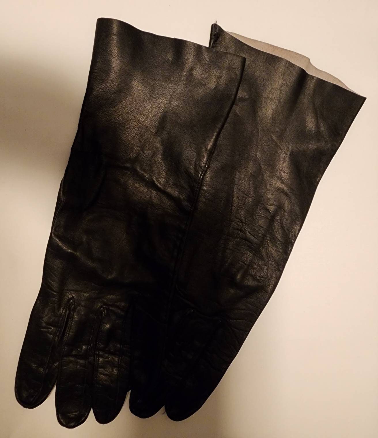 Vintage Leather Gloves 1950s Thin Black Leather Midlength Gloves Mid Century Rockabilly 7