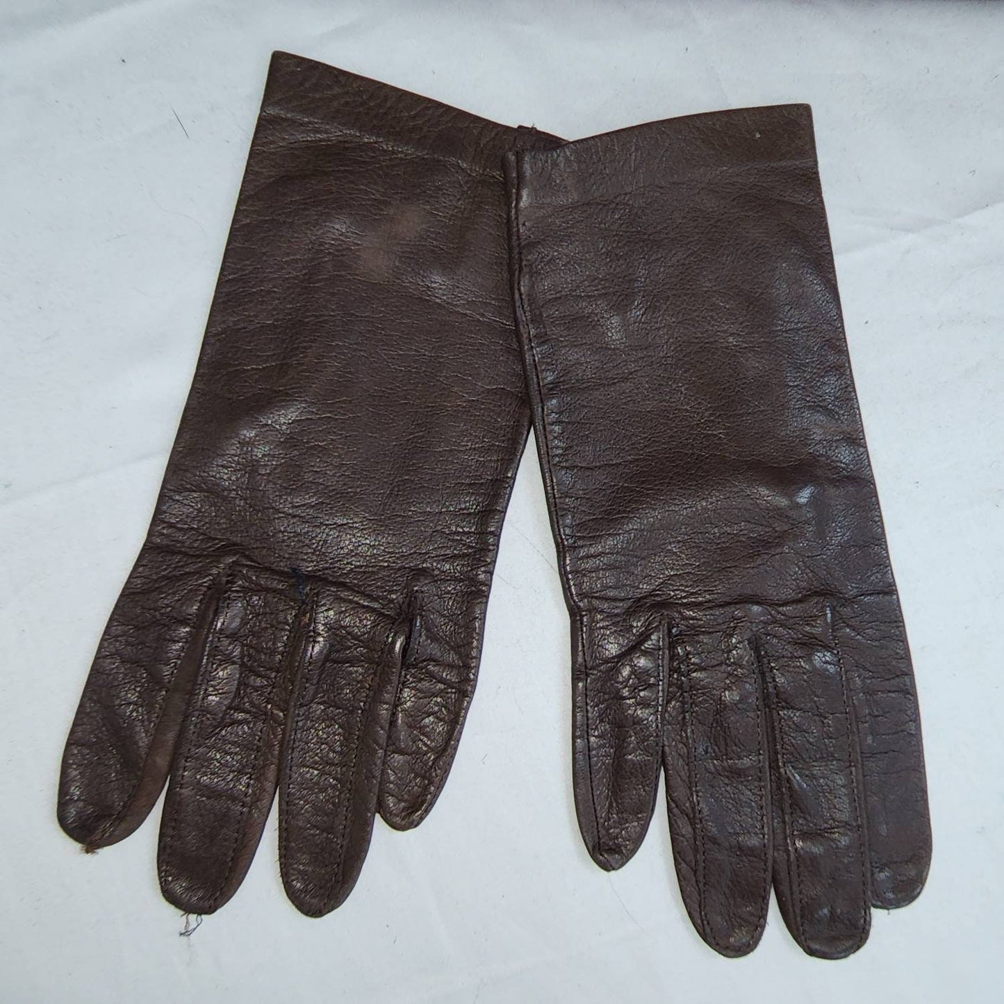 Vintage Leather Gloves 1950s Thin Brown Leather Wrist Gloves Mid Century Rockabilly S