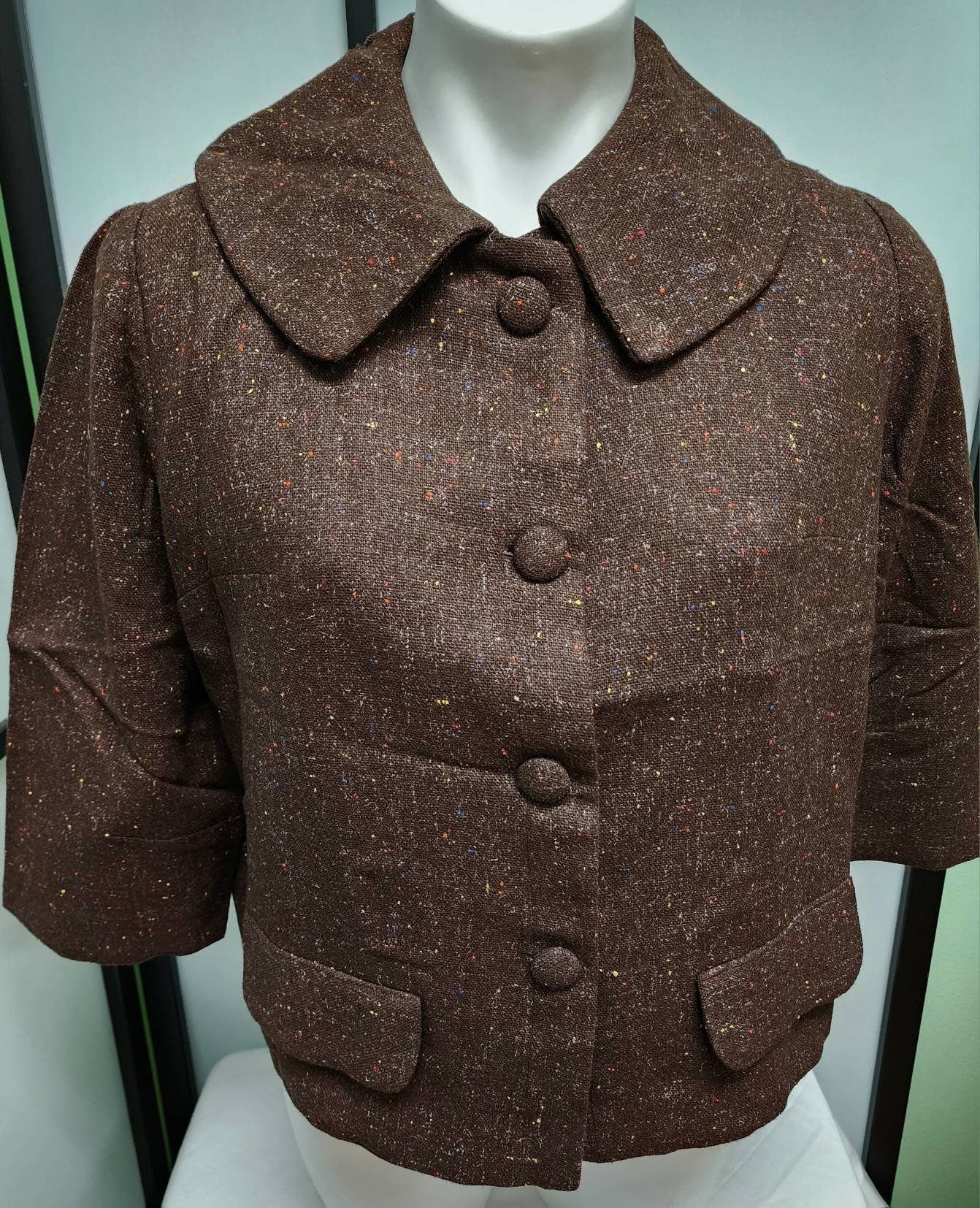 Vintage Wool Jacket 1950s Thin Brown Wool Fleck Blazer Suit Jacket Mid Century Rockabilly L