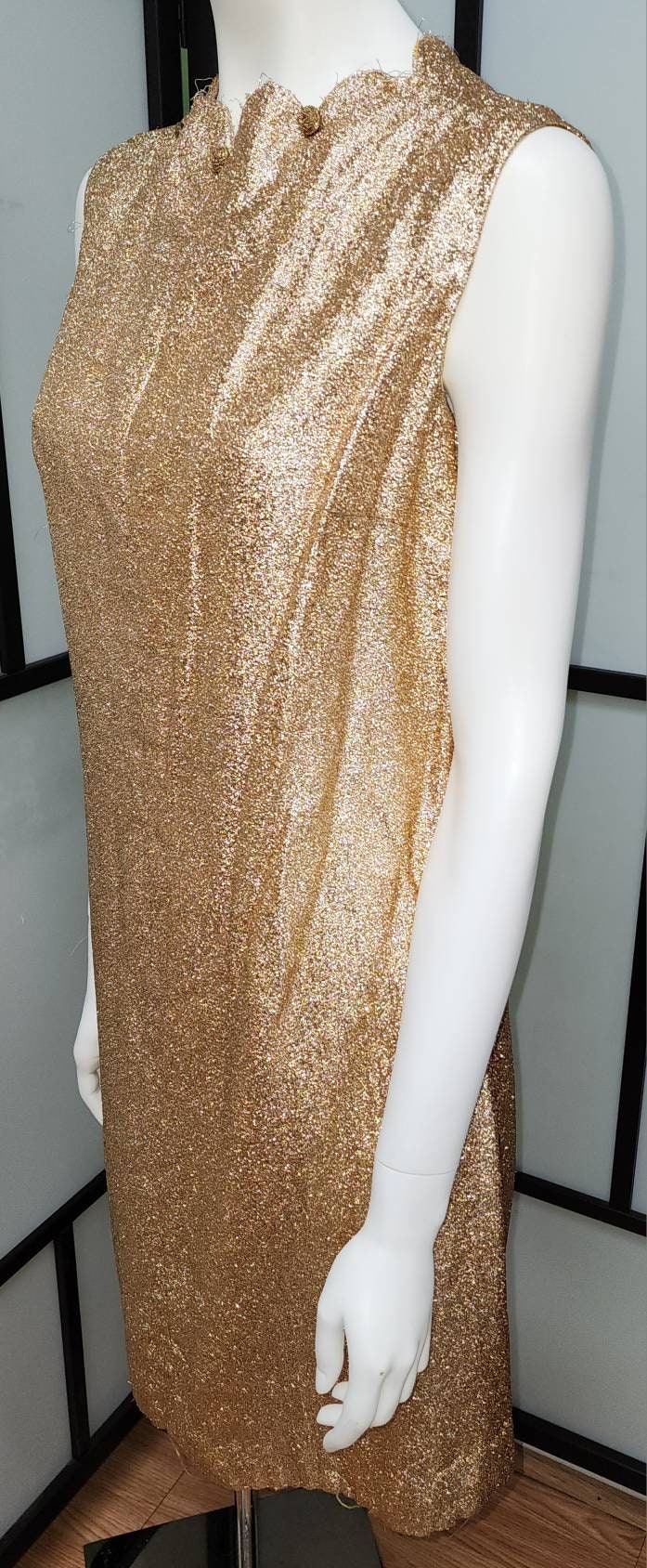Vintage Gold Dress 1960s Gold Metallic Glitter Dress Mod Go Go
