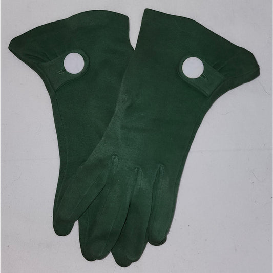 Vintage Green Gloves 1940s 50s Medium Green Fabric Wrist Gloves Gauntlet Button Tab Detail Art Deco Mid Century 7