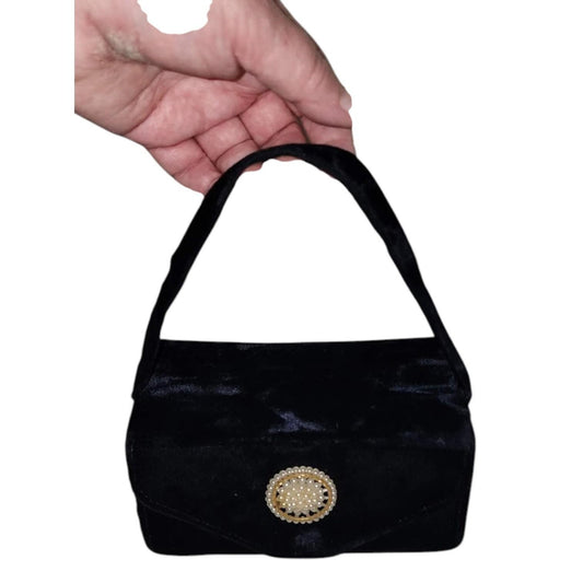 Vintage Box Purse 1950s Small Midnight Blue Velvet Box Purse Large Faux Pearl Ornament Mid Century