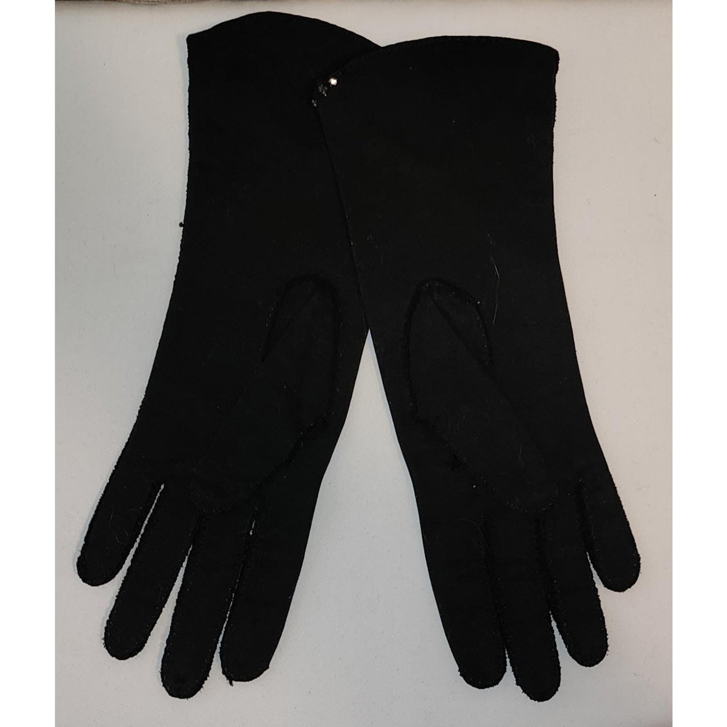 Vintage Rhinestone Pearl Gloves 1950s Black Midlength Gloves Geometric Pattern Prong Set Rhinestones Pearls Elvette Mid Century 6 1/2