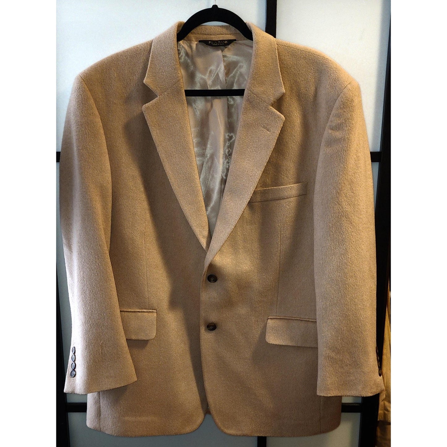 Vintage Men's Jacket 1990s 20002 Classic Tan Camel Hair Blazer 2 Button Jos A Bank L chest 45 in. shorter arms