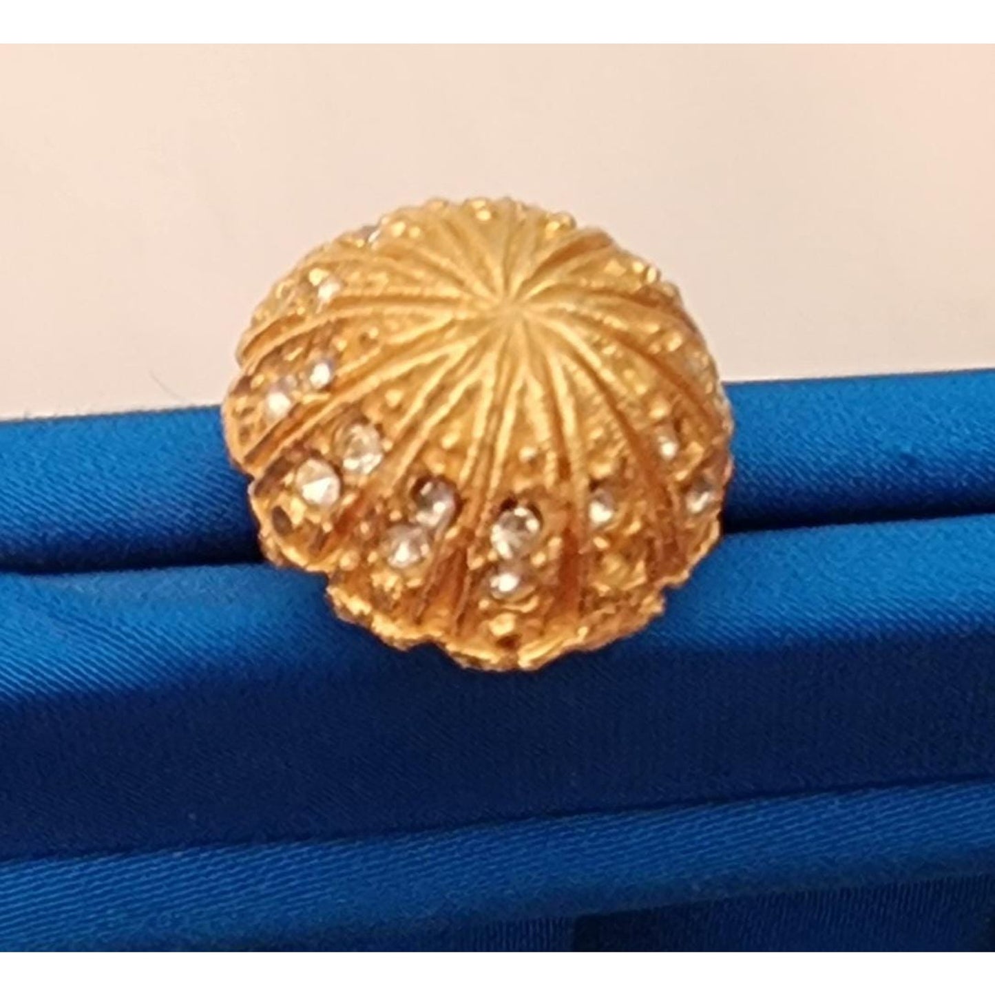 Vintage Clutch Purse 1950s 60s Bright Blue Satin Clutch Evening Bag Gold Rhinestone Clasp Optional Chain Handle HL USA Mid Century