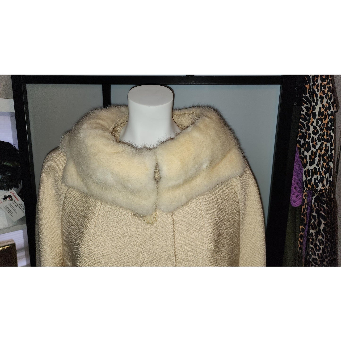 Vintage Wool Coat 1960s Classic Vanilla Wool Coat Large Cream Mink Fur Collar Rothmoor Mid Century L