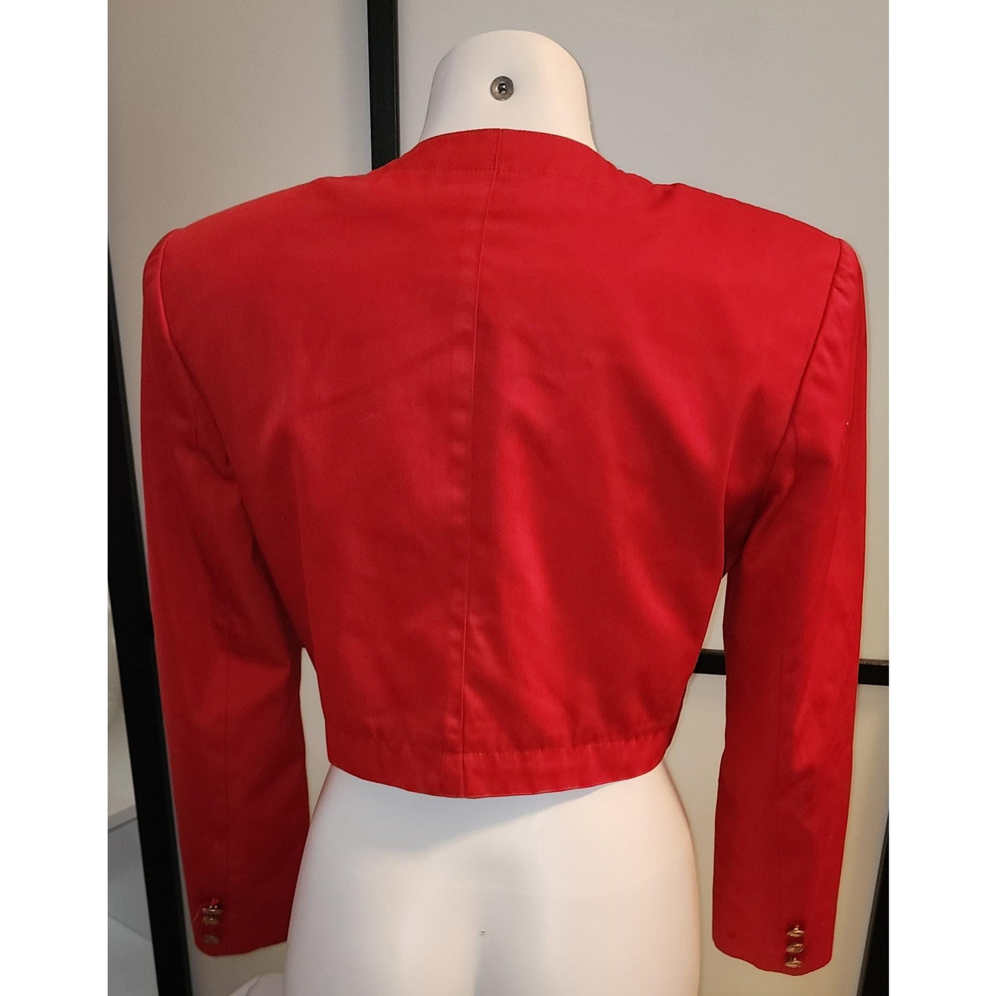 Vintage 80s 90s Bright Red Forenza Cropped Blazer Jacket Gold Buttons S