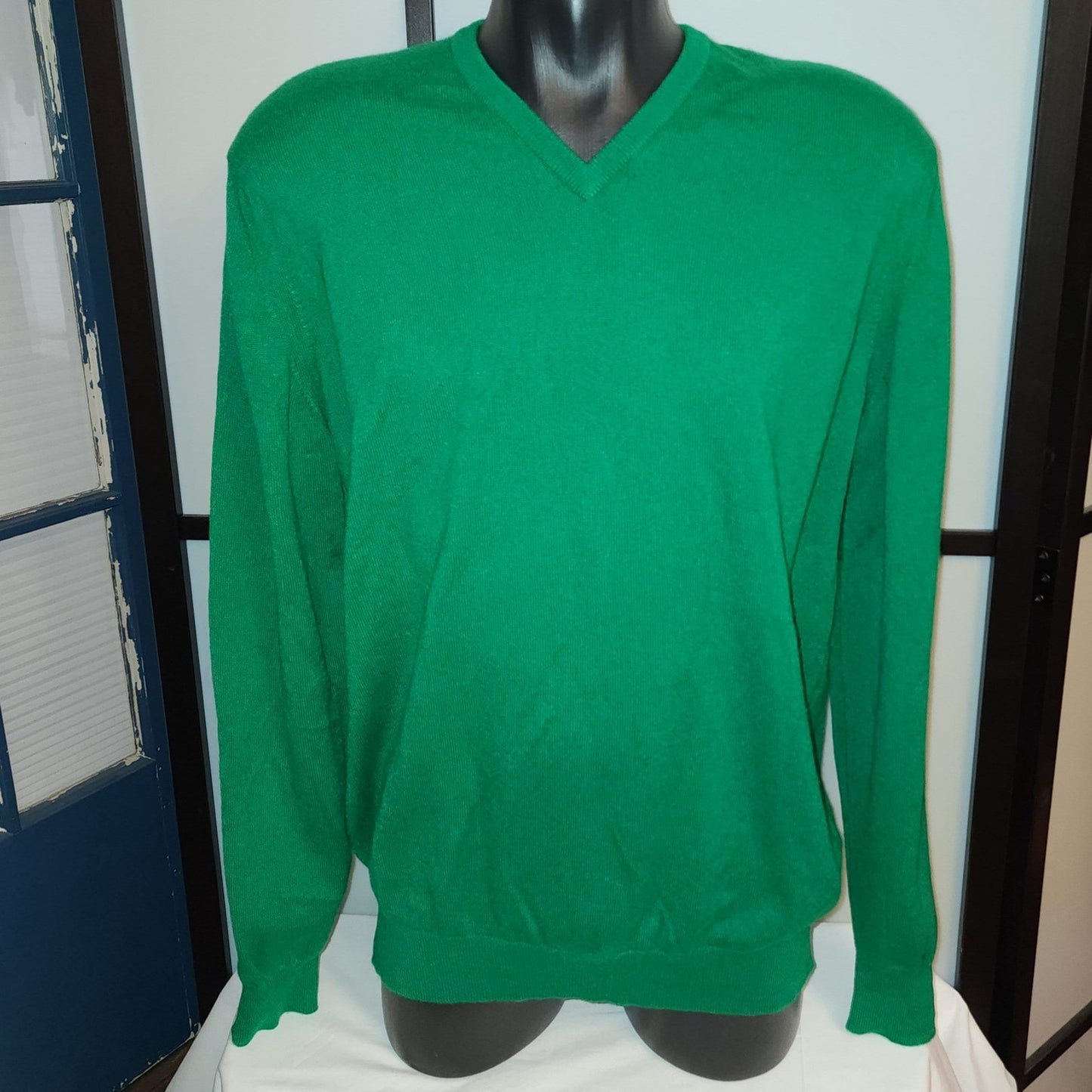 Men's Vintage Sweater 1990s Bright Green Cashmere Pullover Sweater Bullock & Jones Scotland XL chest 48 in.