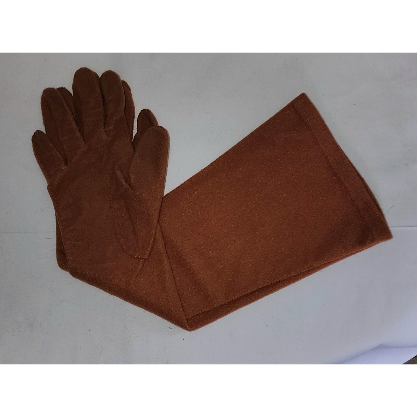 Vintage Pumpkin Gloves Midlength 1950s 60s Soft Nylon Gloves Rust Velsuede Van Raalte Made in USA Mid Century 7.5 8